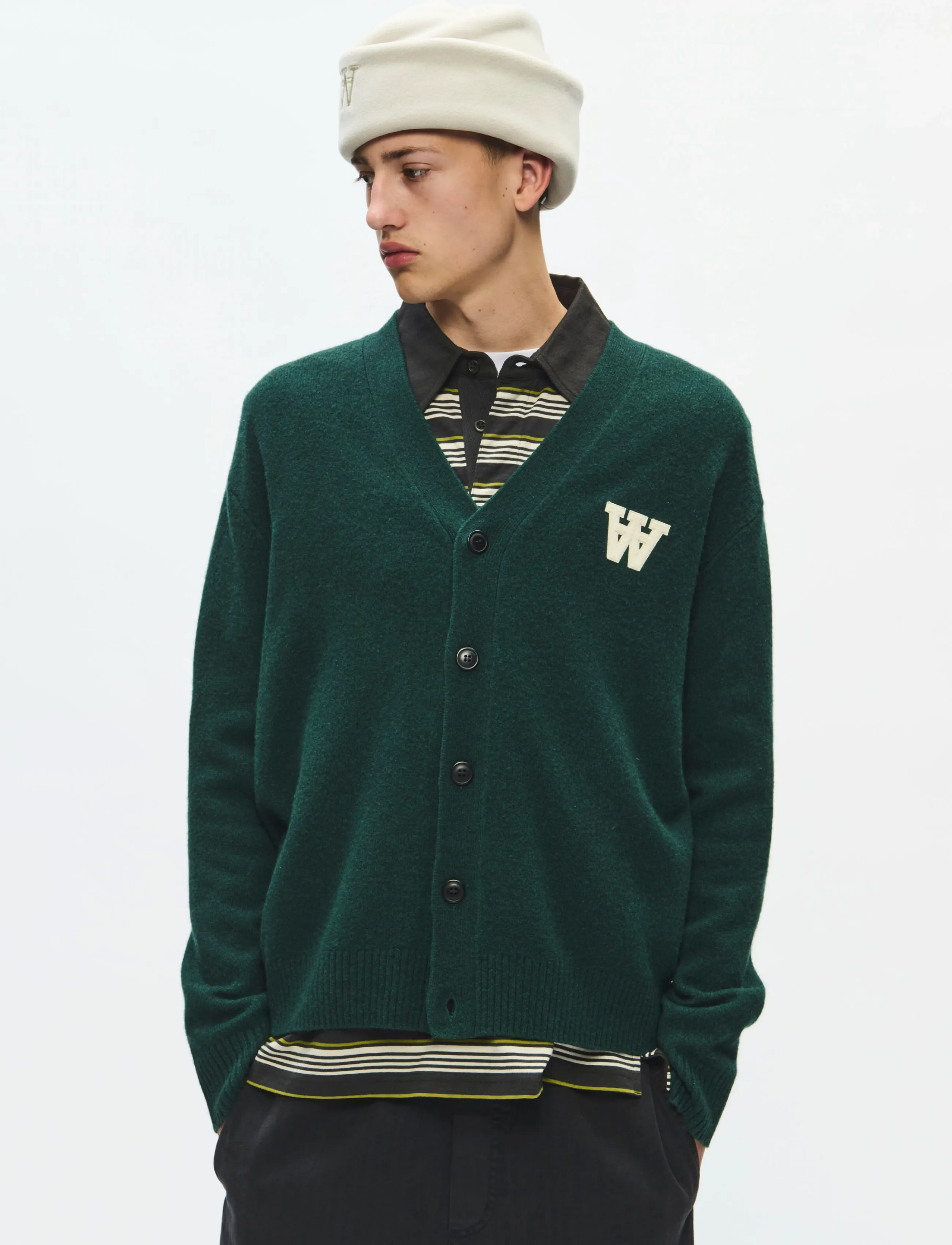 WOOD WOOD Wwtay Cardigan 25081, XXL, Green, Strik > Cardigans, Herre