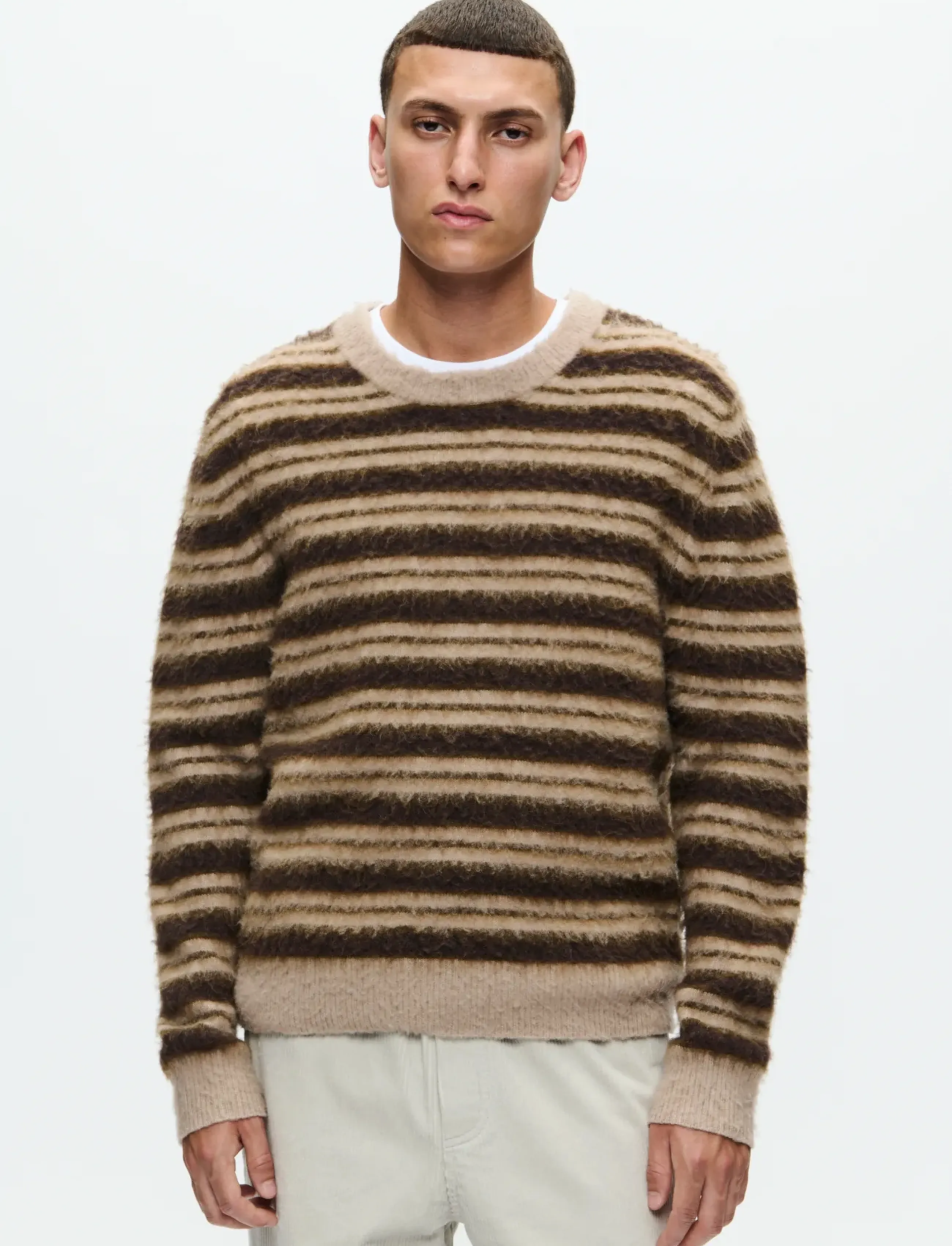 WOOD WOOD WWEnker crew neck 25192 - Streetwear - GREIGE STRIPE / beige