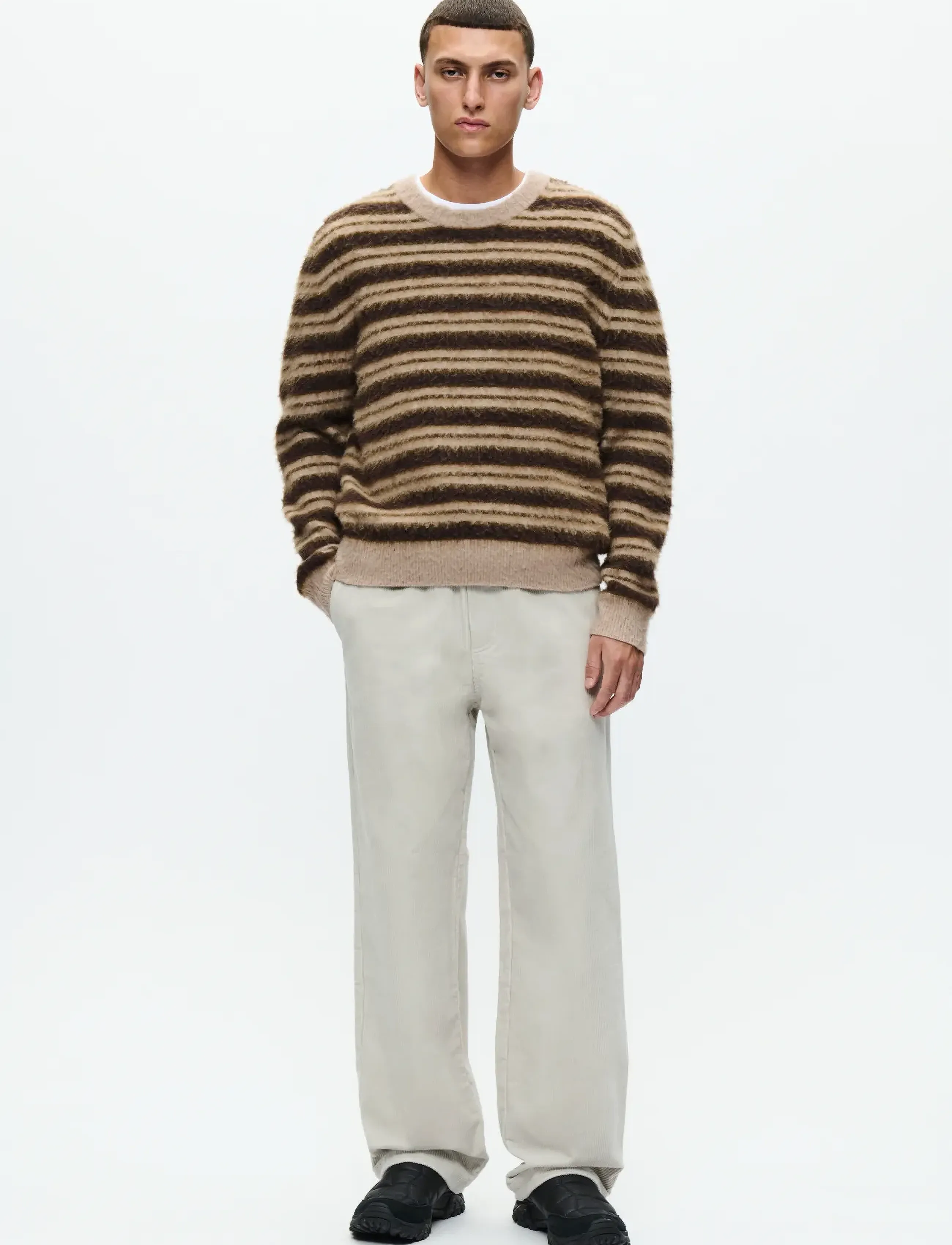 WOOD WOOD - WWEnker crew neck 25192 - rundhals - greige stripe - 2