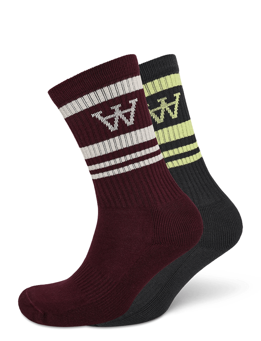WOOD WOOD - WWRyder 2 pack sock 25330 - klassikalised sokid - bourdeaux/creme + grey/green - 0
