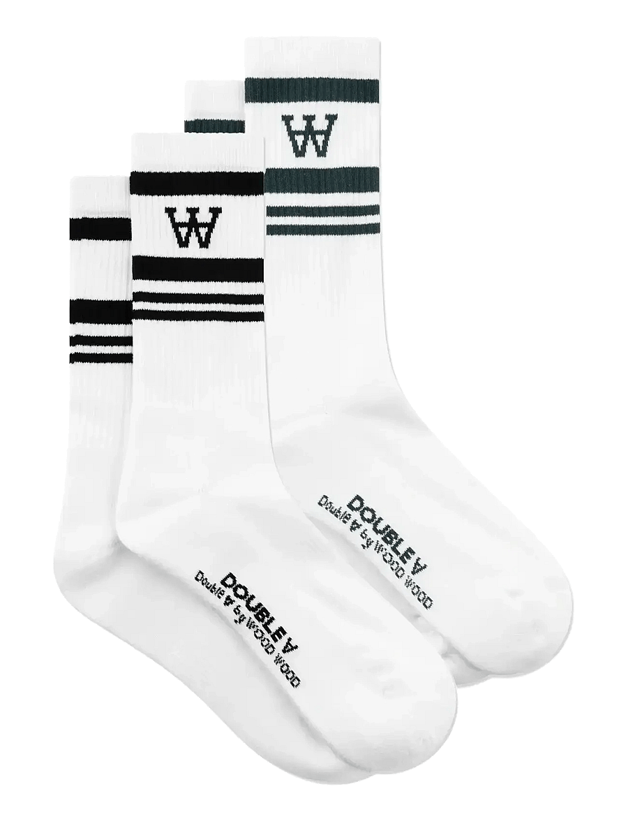 WOOD WOOD - WWRyder 2 pack sock 25330 - vanliga strumpor - white/black / white/green - 1