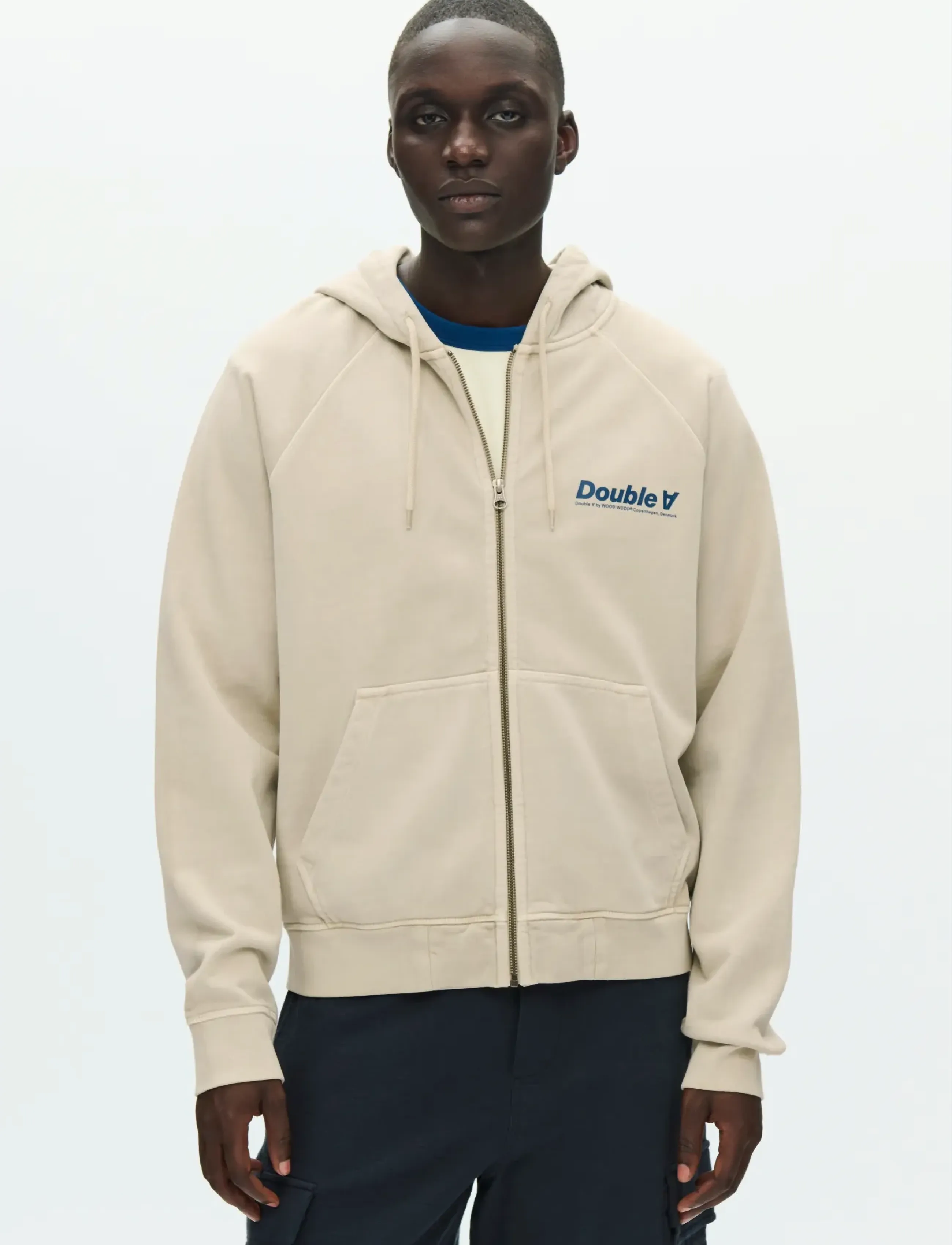WOOD Wwsven Zipper Hoodie 25317, S, Sweatshirts & Hoodies, Beige - Männerswear