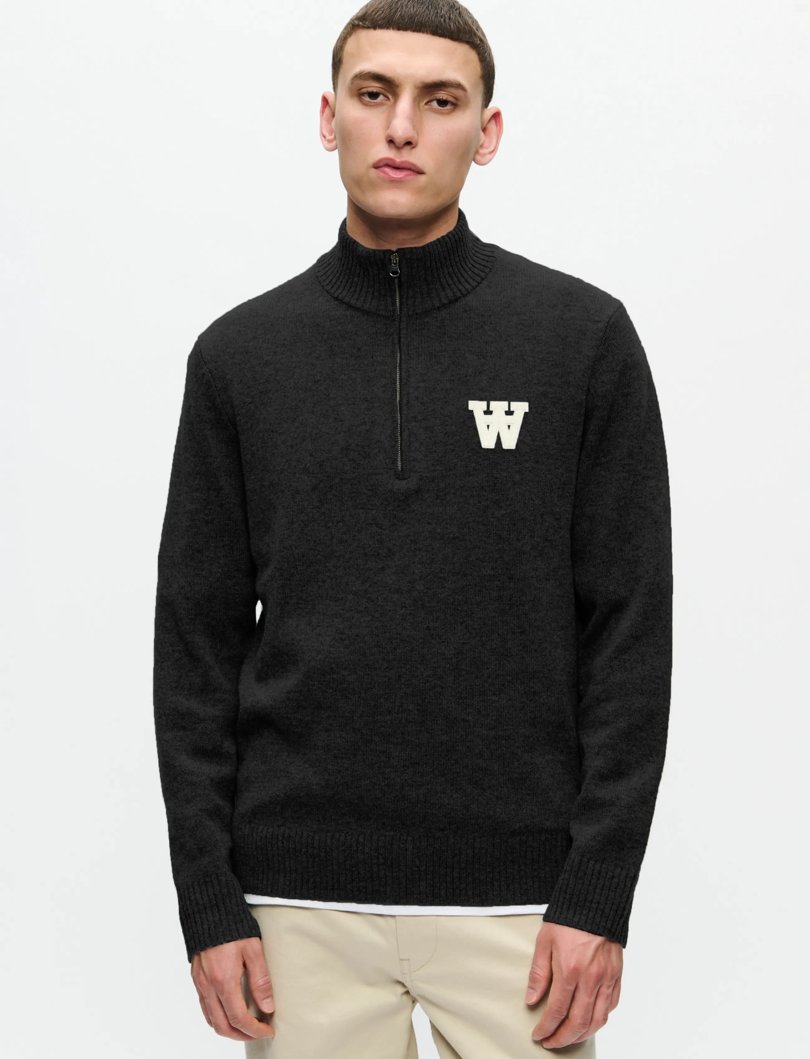 WOOD WOOD Wwtay Half Zipper 25081, Mænd, Half Zip Sweater, Sort, Str: XS