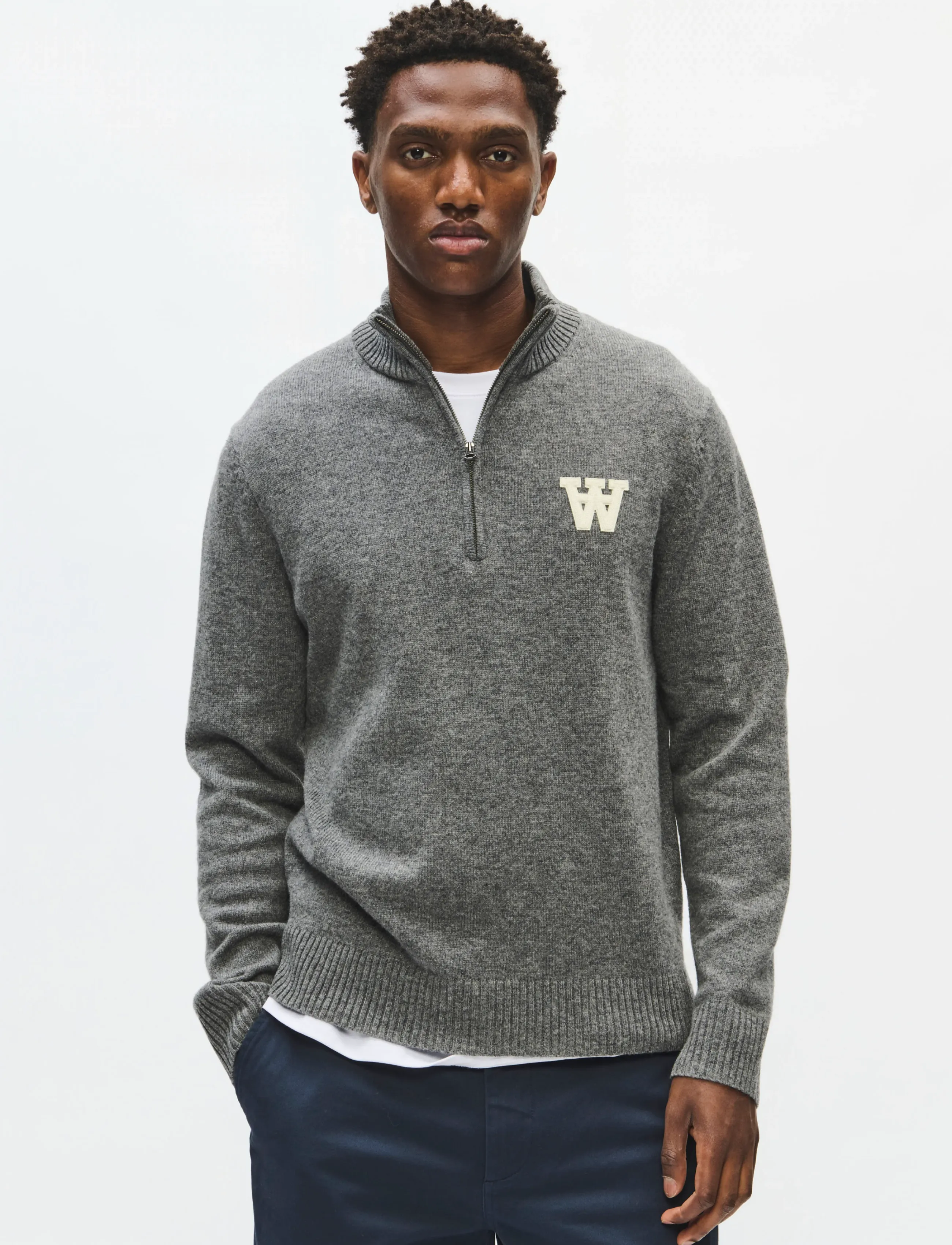 WOOD WOOD Wwtay Half Zipper 25081, Mænd, Half Zip Sweater, Grå, Str: S