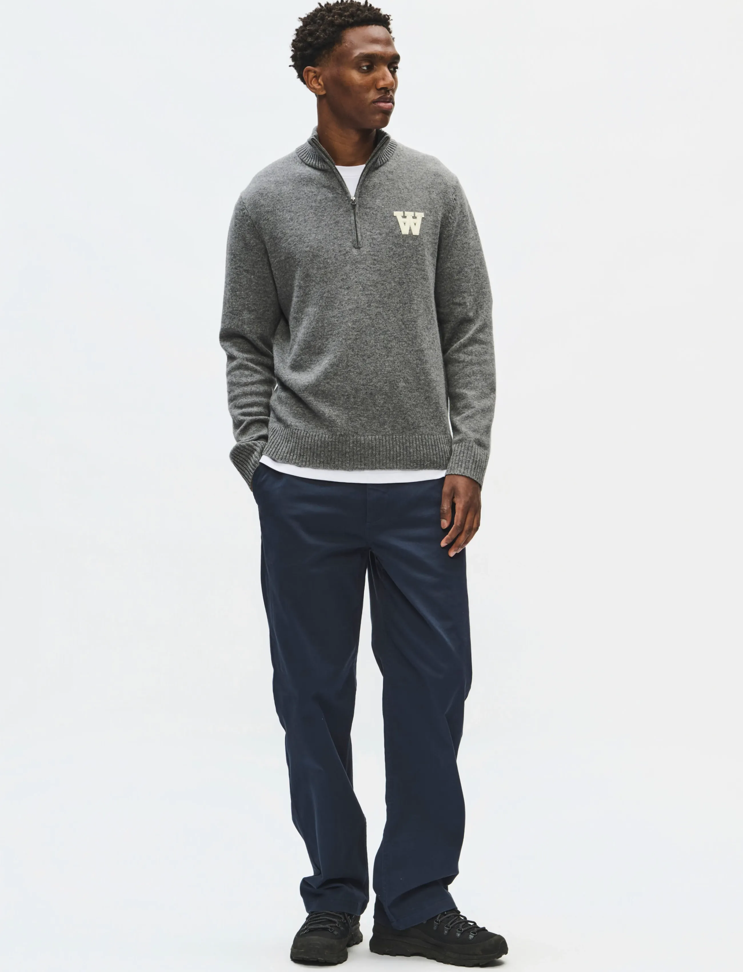WOOD WOOD - WWTay half zipper 25081 - halfzip strik - light melange grey - 2