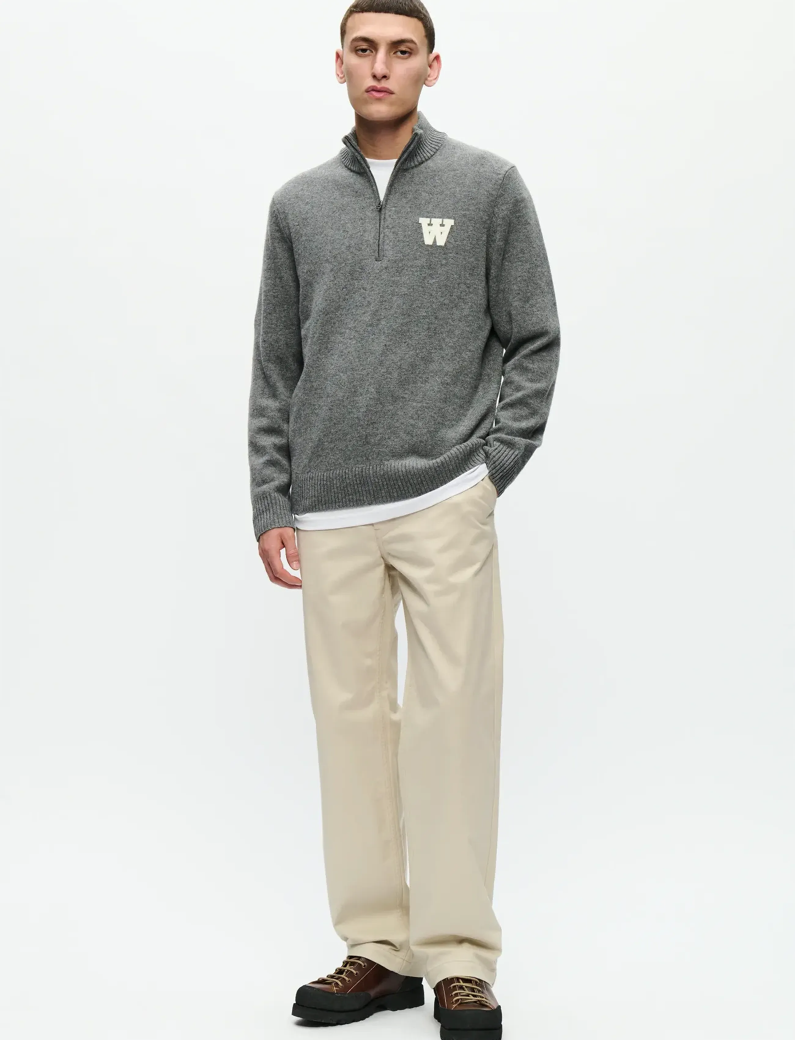 WOOD WOOD - WWTay half zipper 25081 - swetry zapinane do połowy - light melange grey - 2