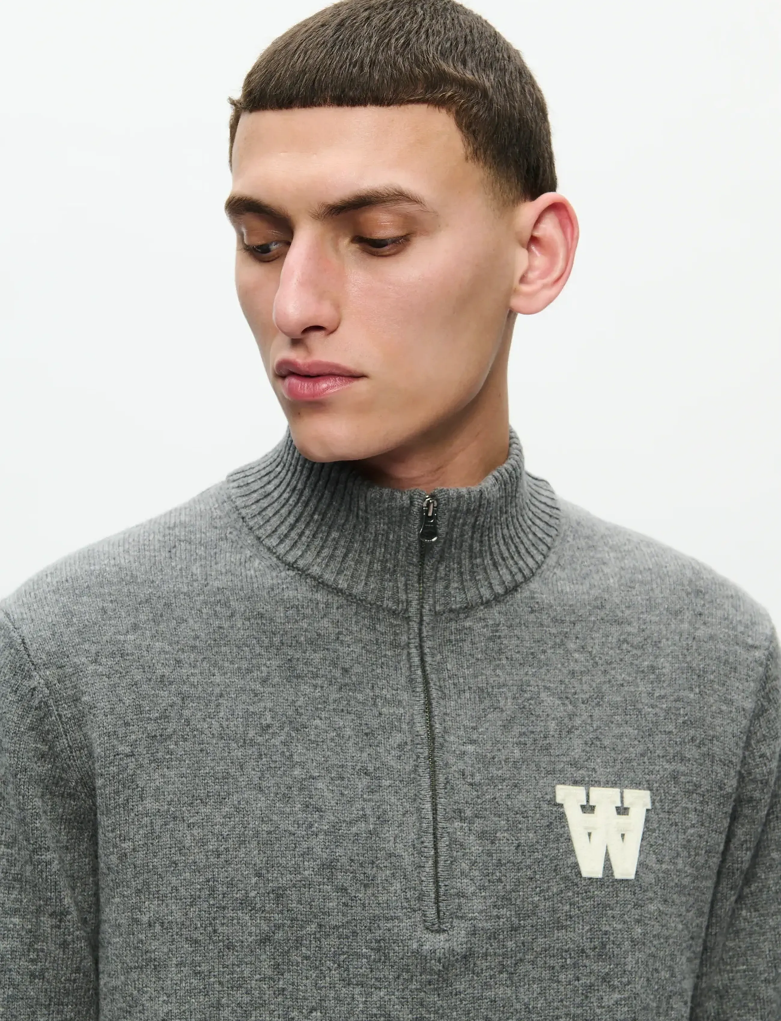 WOOD WOOD - WWTay half zipper 25081 - swetry zapinane do połowy - light melange grey - 4