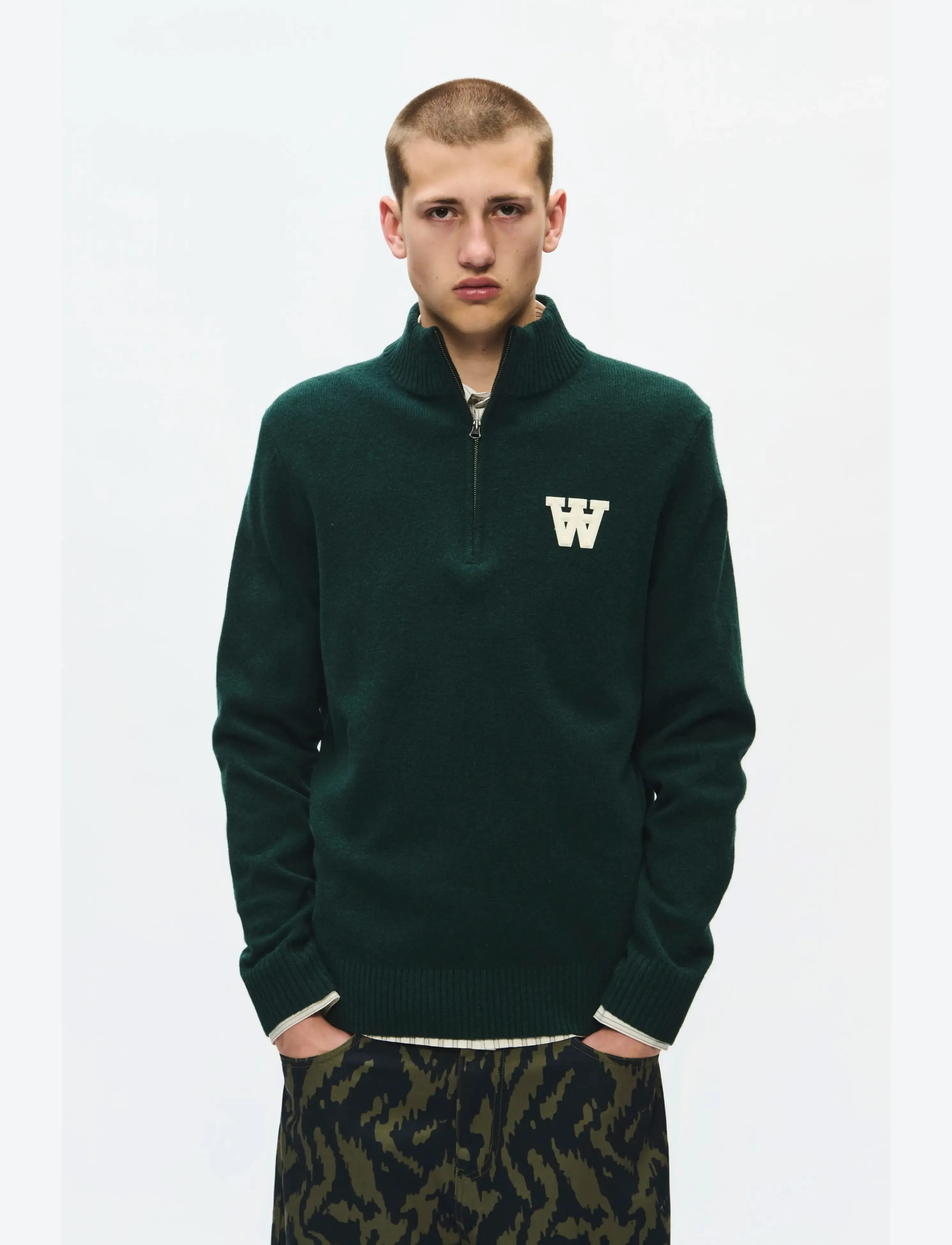 WOOD WOOD Wwtay Half Zipper 25081, Mænd, Half Zip Sweater, Grøn, Str: XS