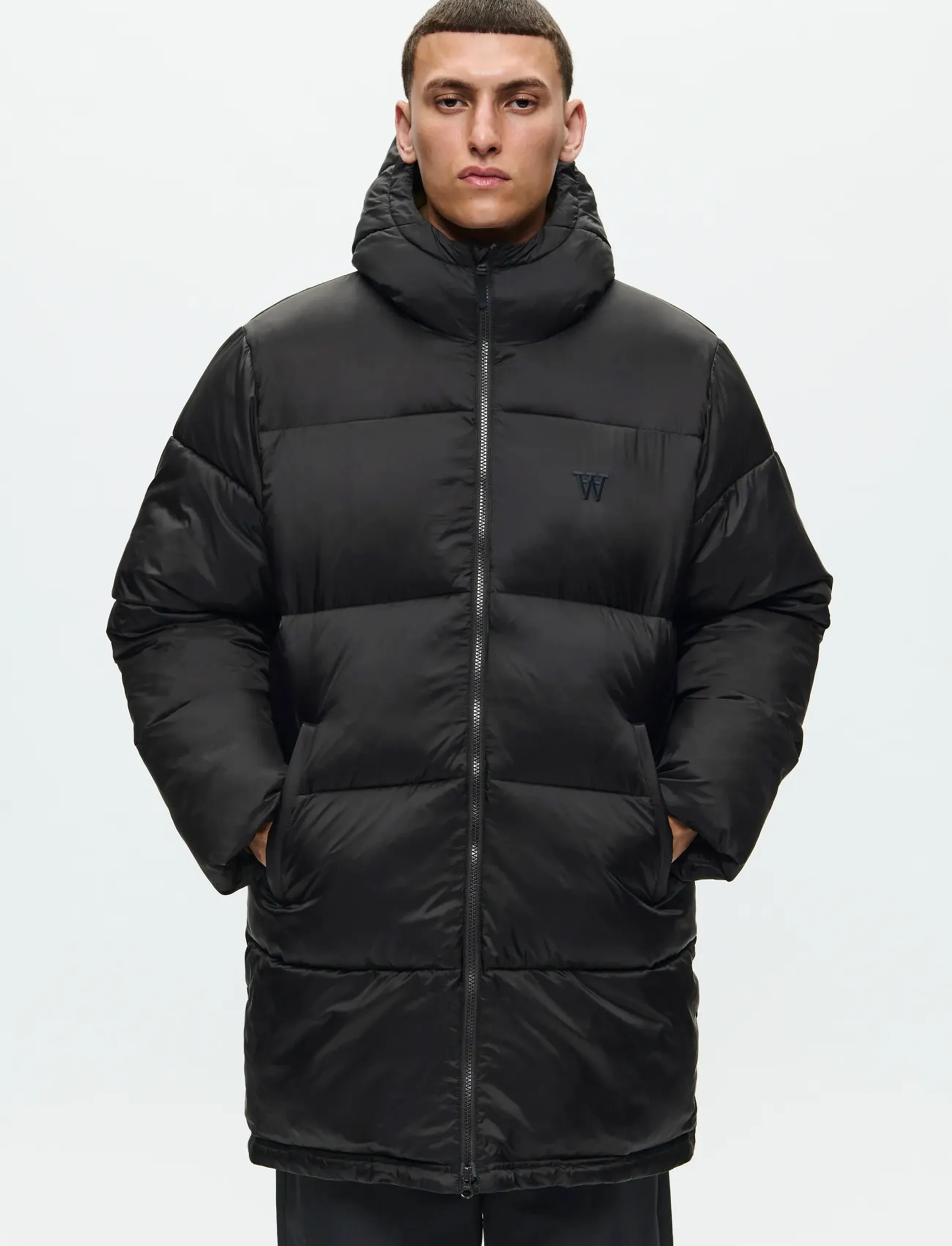 WOOD WOOD Wwclaus Puffer Coat 25233, Mænd, Pufferjakke Med Hætte, Sort, Str: XS