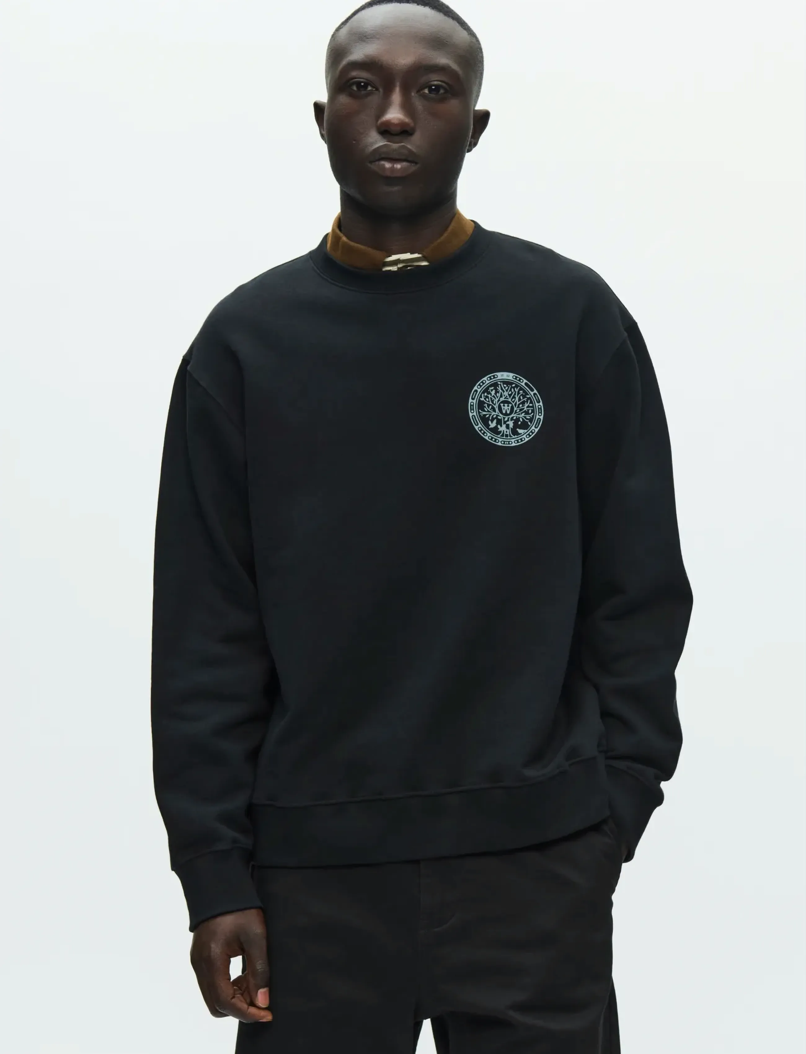 WOOD WOOD Wwjames Mh Cover 25219, Mænd, Grafisk Rundhalset Sweatshirt, Sort, Str: M