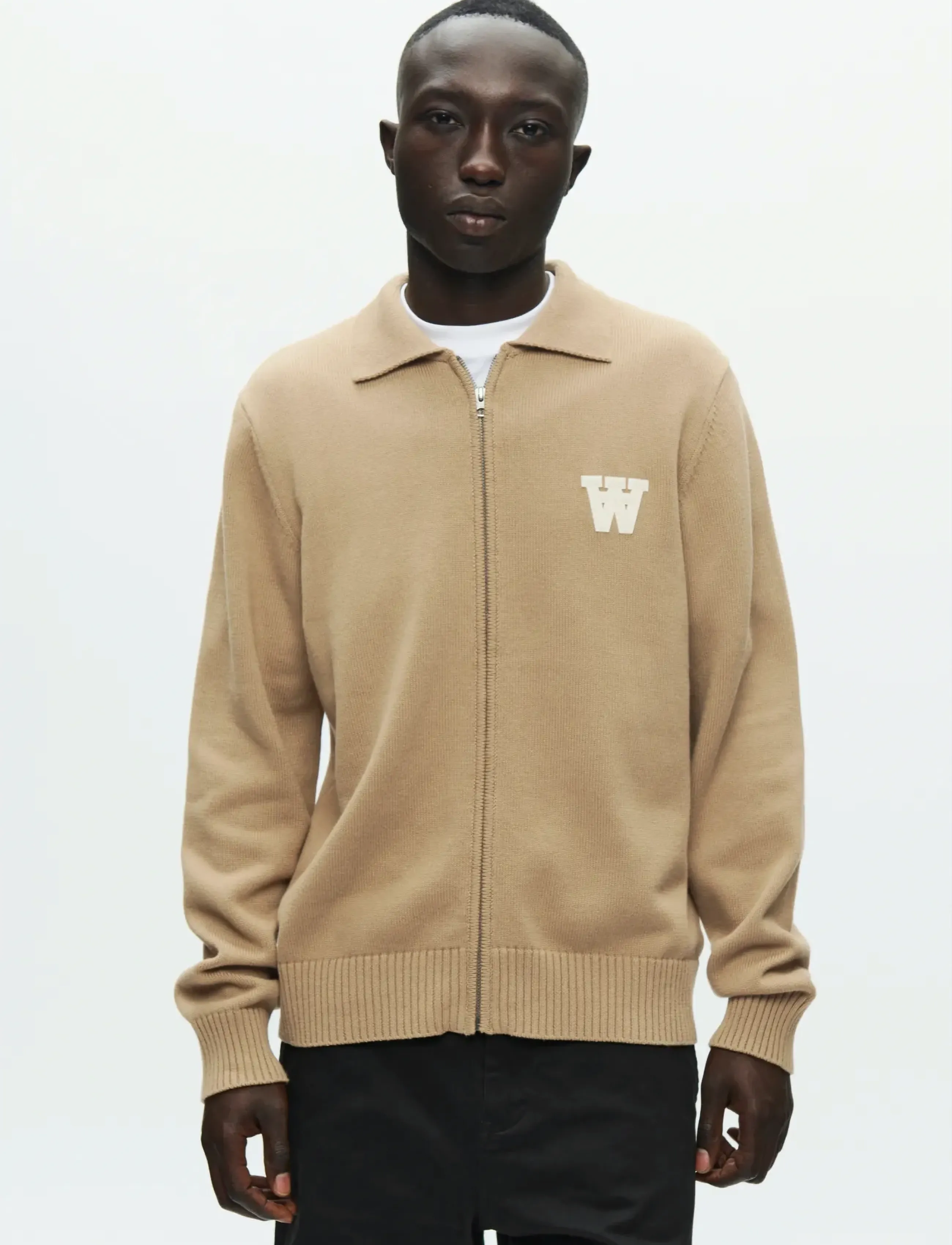 WOOD Wwtay Zipper Cardigan 25163, L, Knitwear, Beige - Full Zip Jumpers, Männerswear