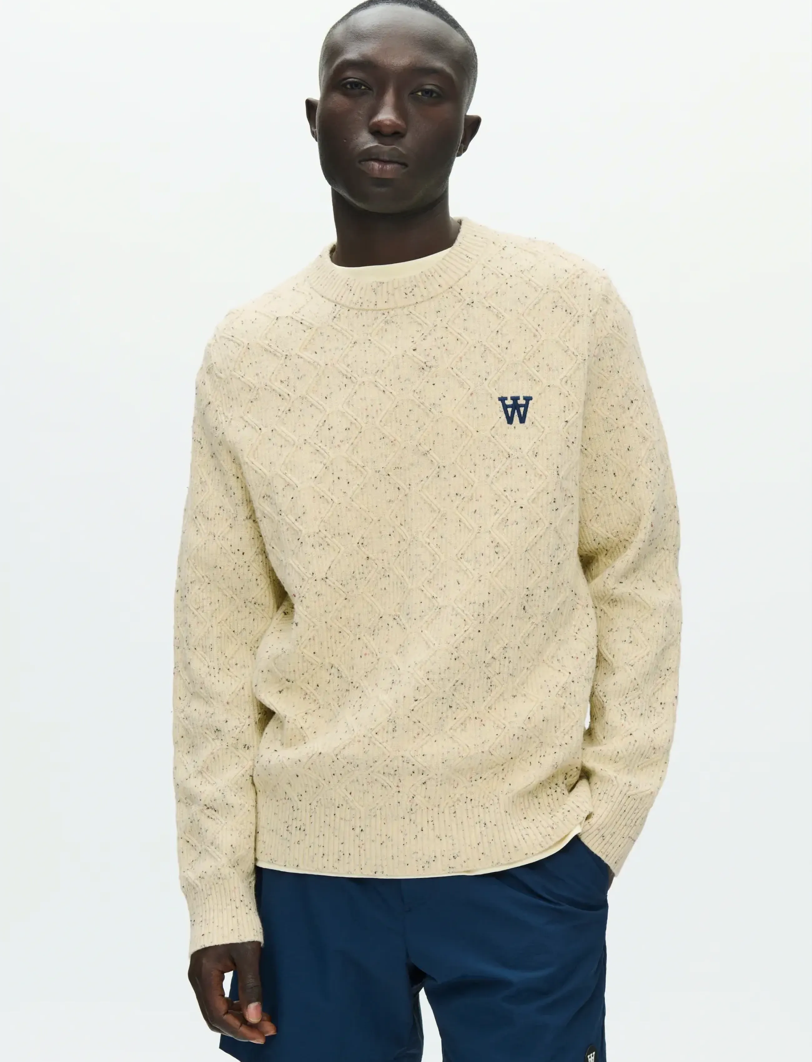 WOOD WOOD Wwlamin Crew Neck 25373, XS, Cream, Strik > Runde Halse, Herre