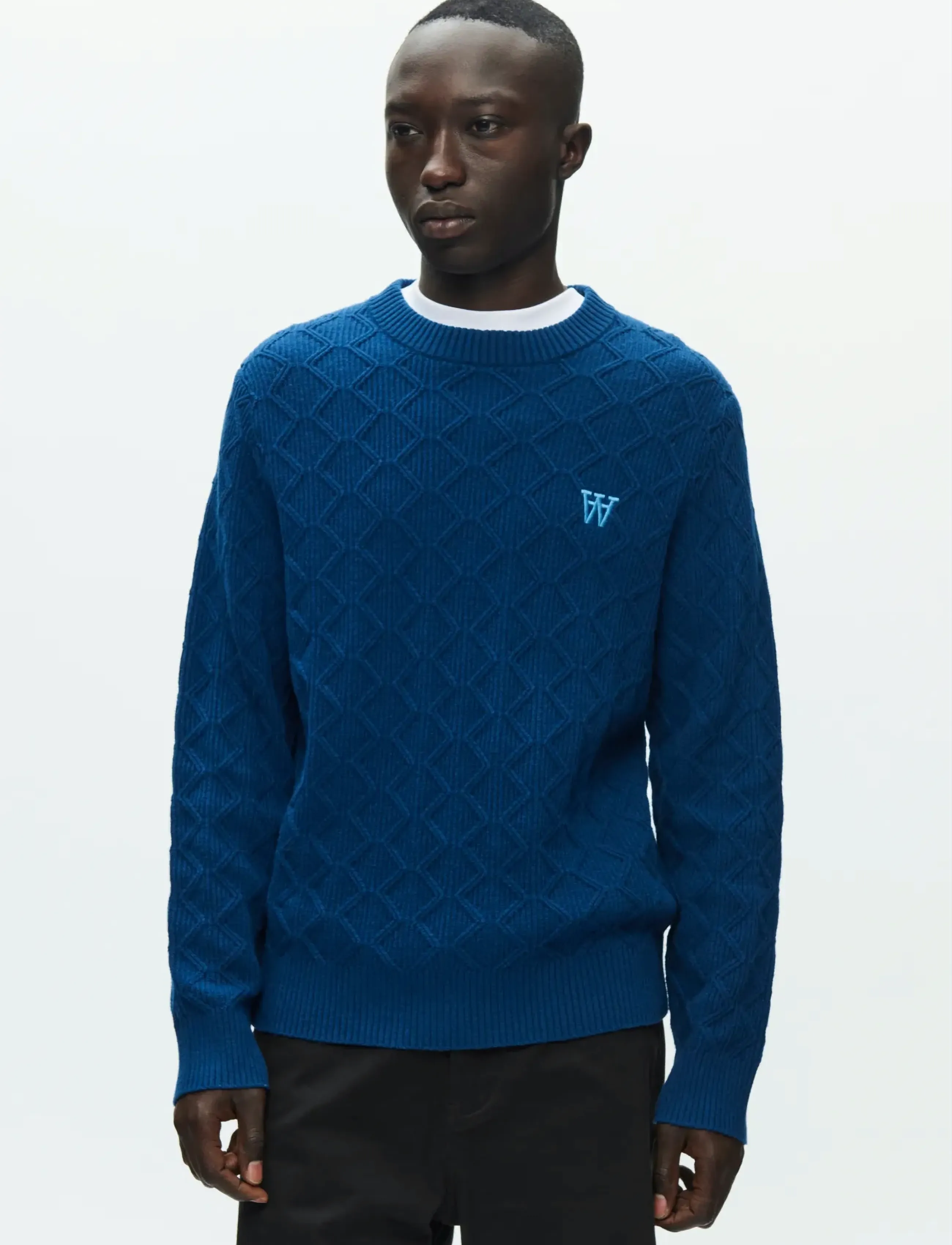 WOOD Wwlamin Crew Neck 25373, L, Knitwear, Marineblau - Round Necks, Männerswear