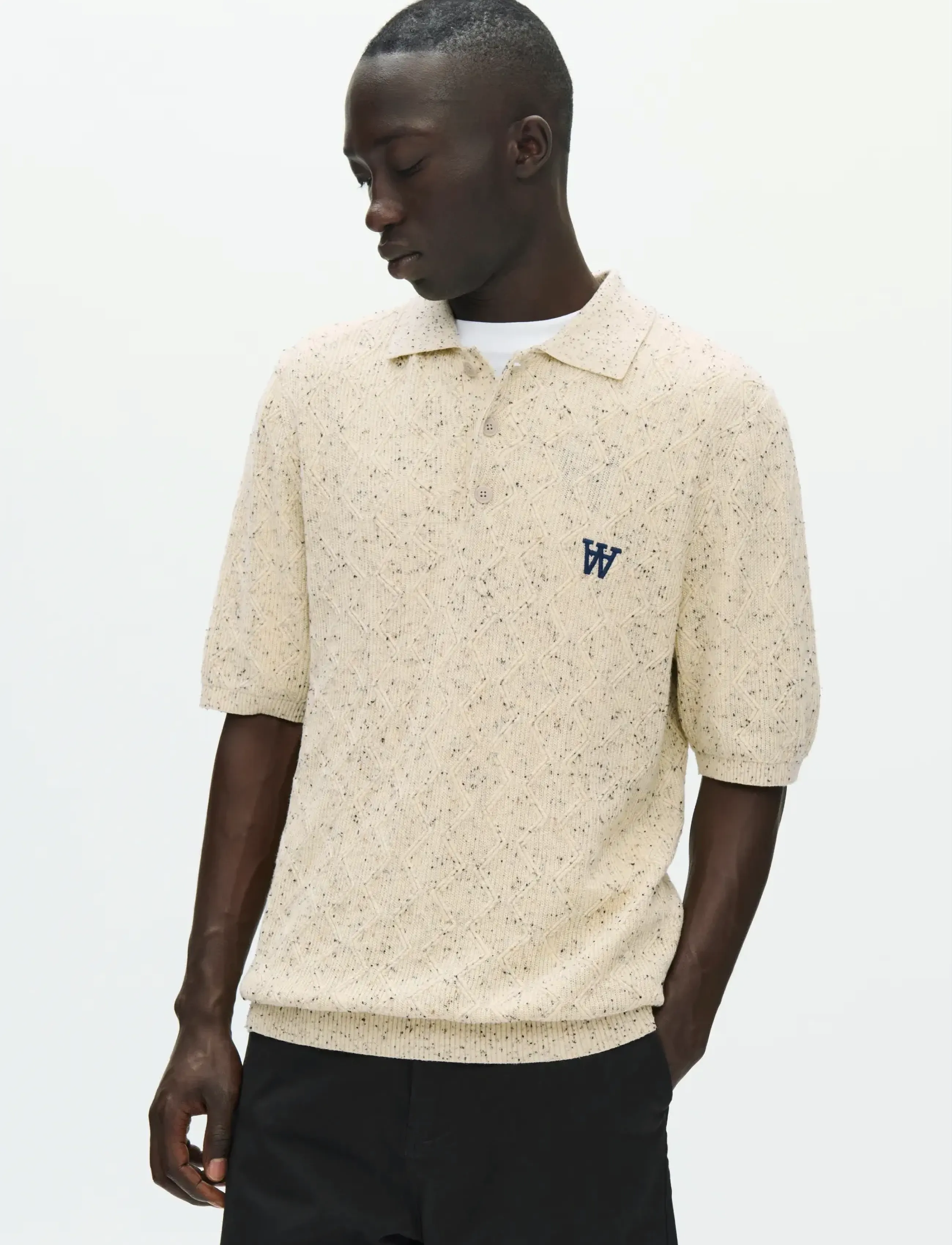 WOOD WOOD Wwlamin Polo 25373, Mænd, Strikket Poloshirt, Beige, Str: XL