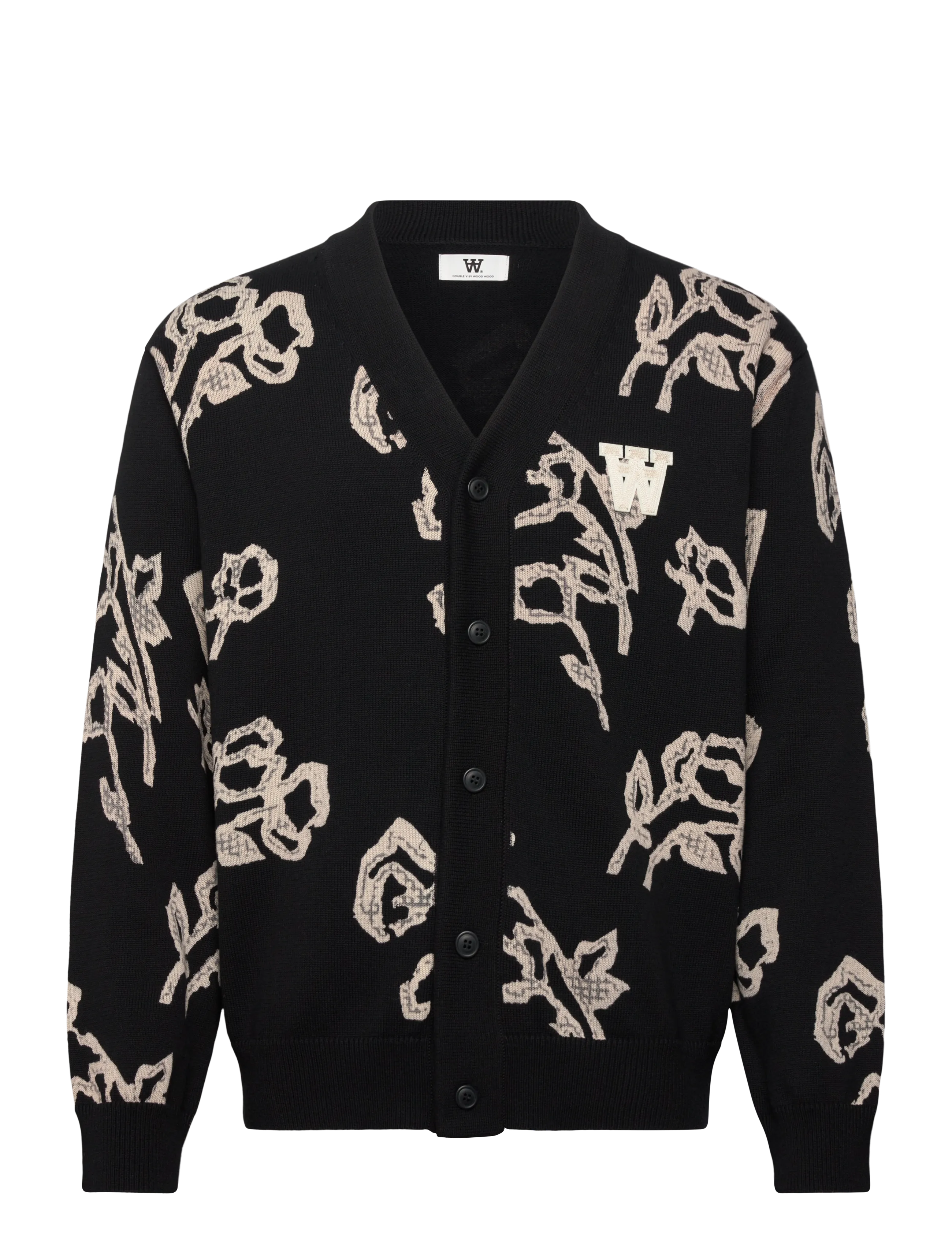 WOOD WOOD WWLeif cardigan 25375 - Stickat - WHITE ROSE / black