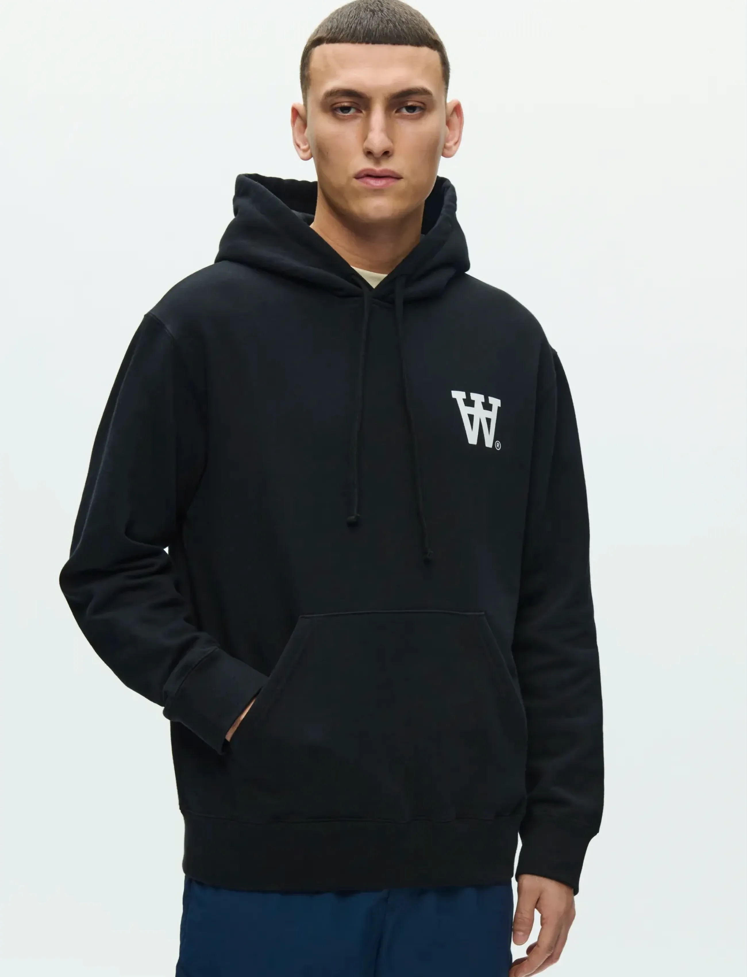 WOOD WOOD Wwcass Aa Print Hoodie 25219, Mænd, Print Hættetrøje, Sort, Str: XXL