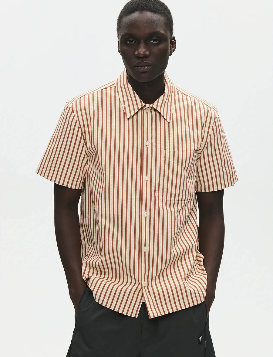 WOOD WOOD - WWAdrian SS shirt 25423 - lühikeste varrukatega särgid - ginger bread stripe - 0