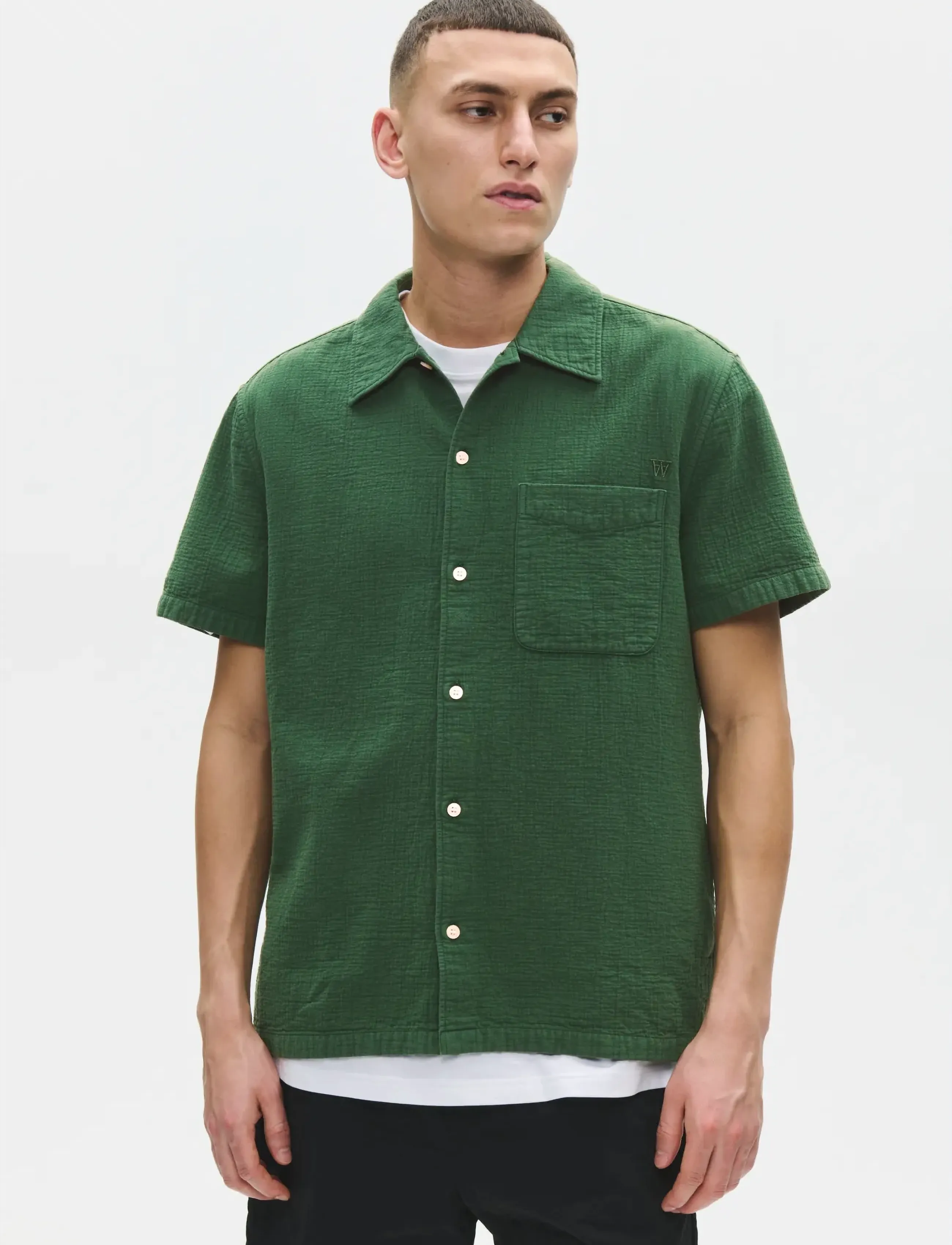 WOOD WOOD Wwadrian Ss Shirt 25426, Mænd, Kortærmet Skjorte, Grøn, Str: XL