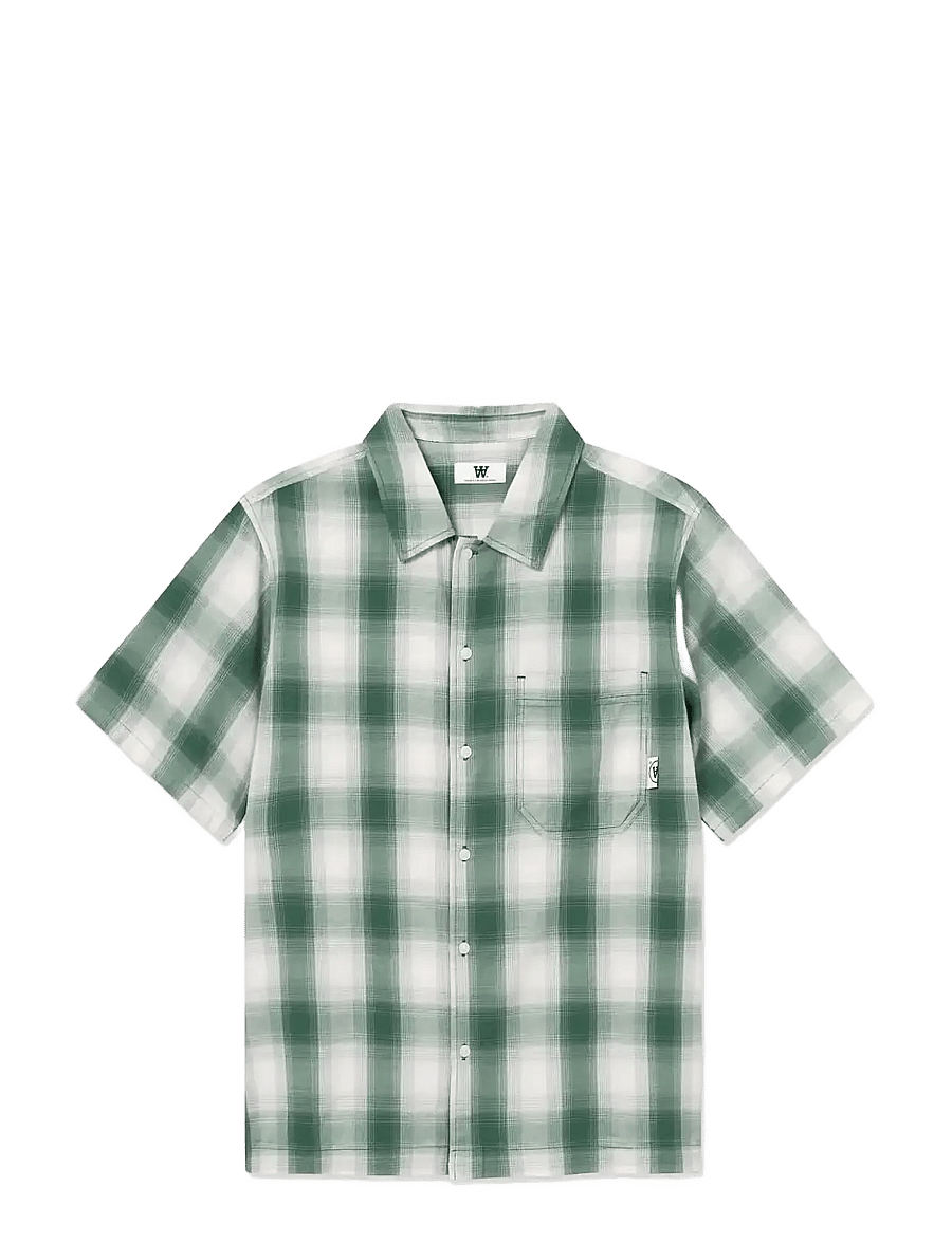 WOOD WOOD - WWCooper SS shirt 25433 - checkered shirts - pale olive green check - 0