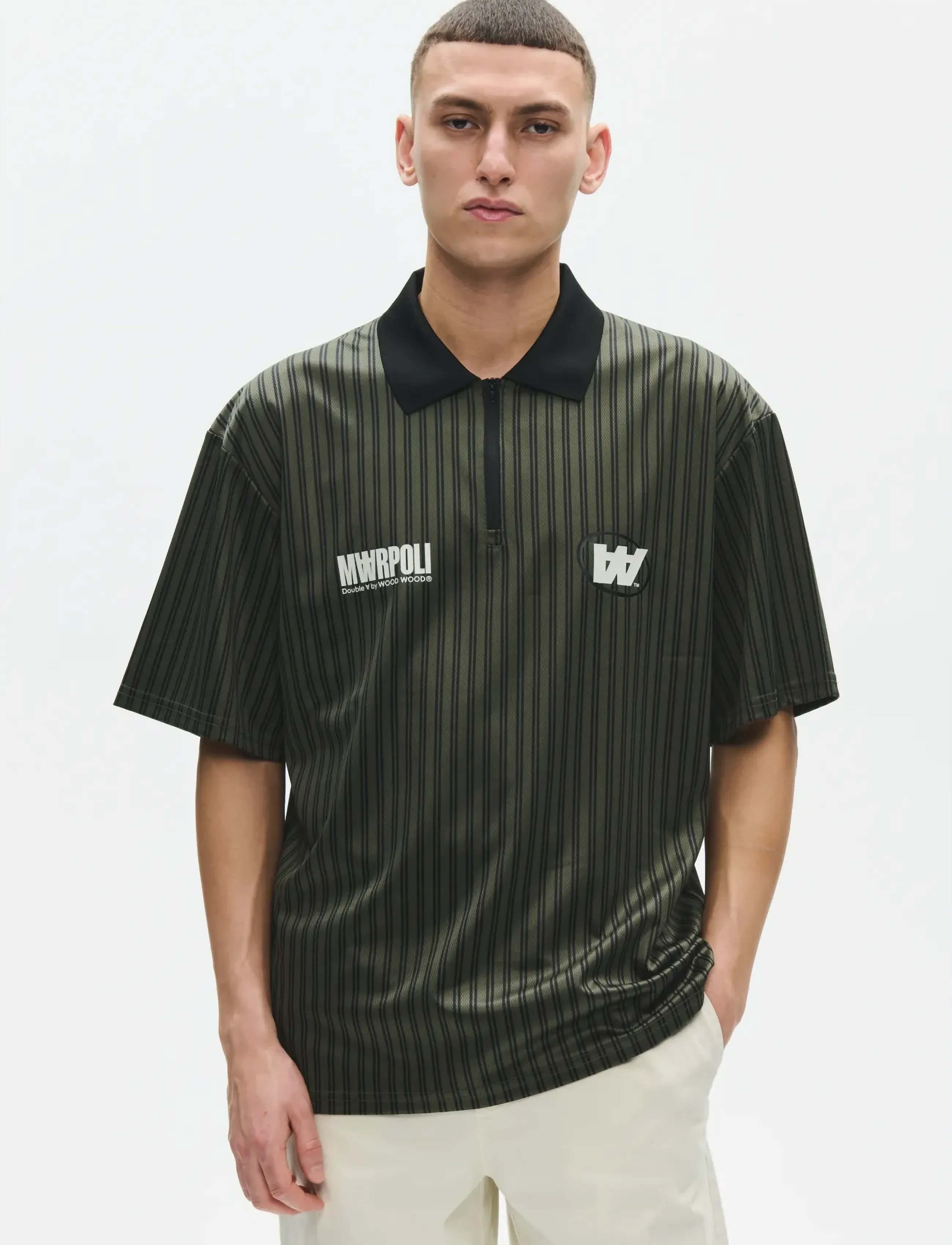 WOOD WOOD WWLama polo 25418 - WOOD WOOD - DEEP DEPTHS STRIPE / khaki/green