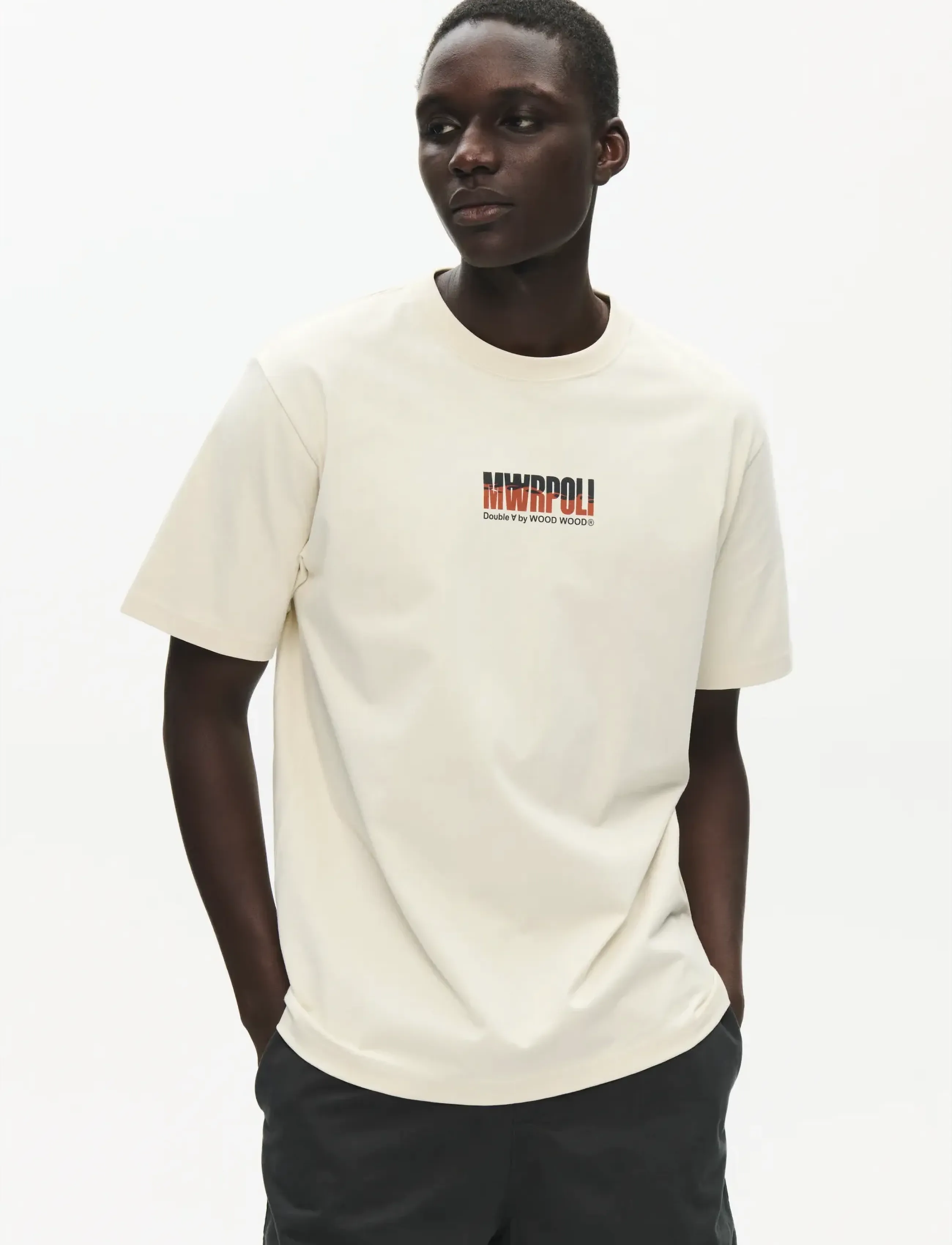 WOOD WOOD WWAce marpoli tee 25419 - T-shirts - SILVER BIRCH / cream