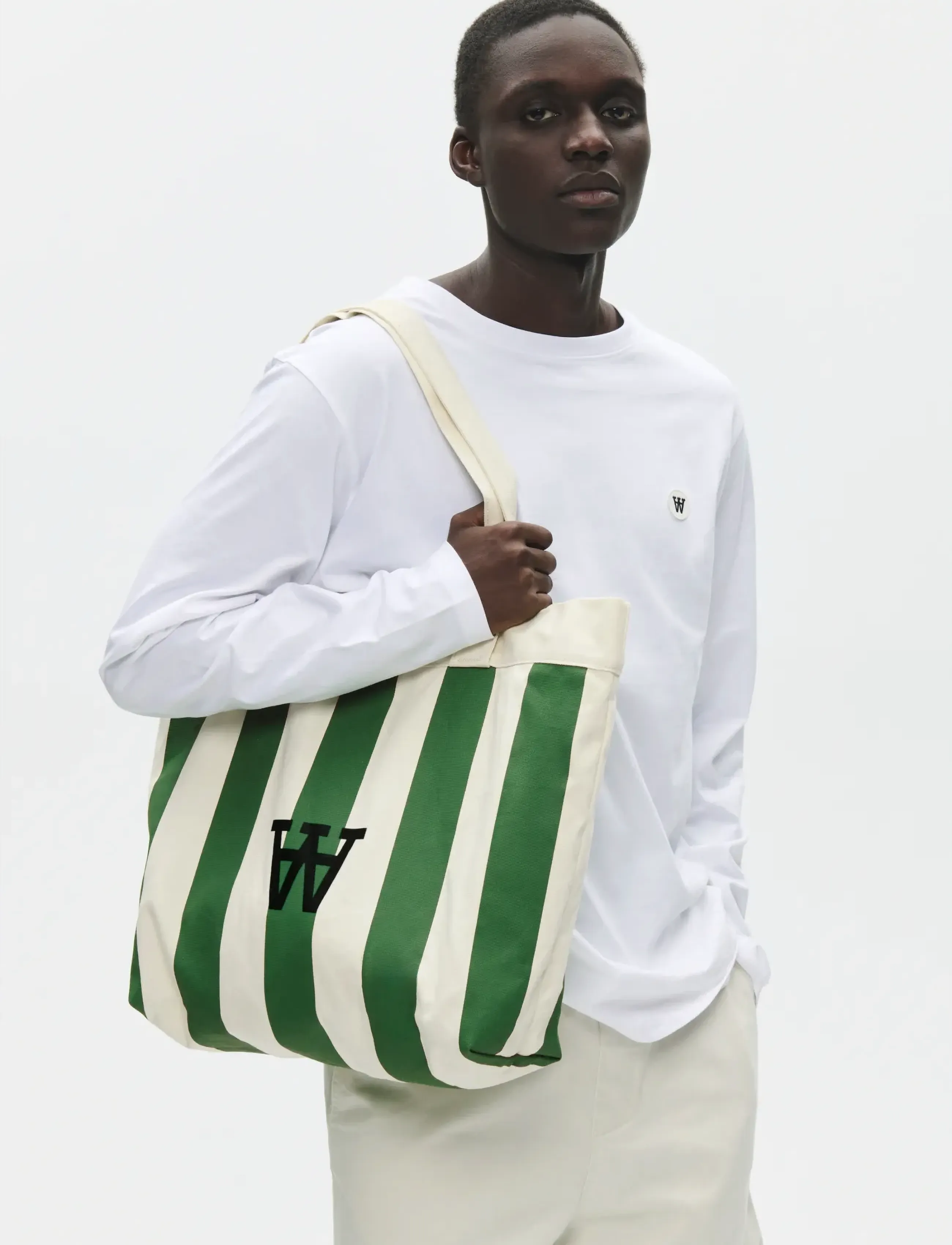 WOOD Wwconner Stripe Tote Bag 25306, One Size, Bags, Grün - Shoppers, Männerswear