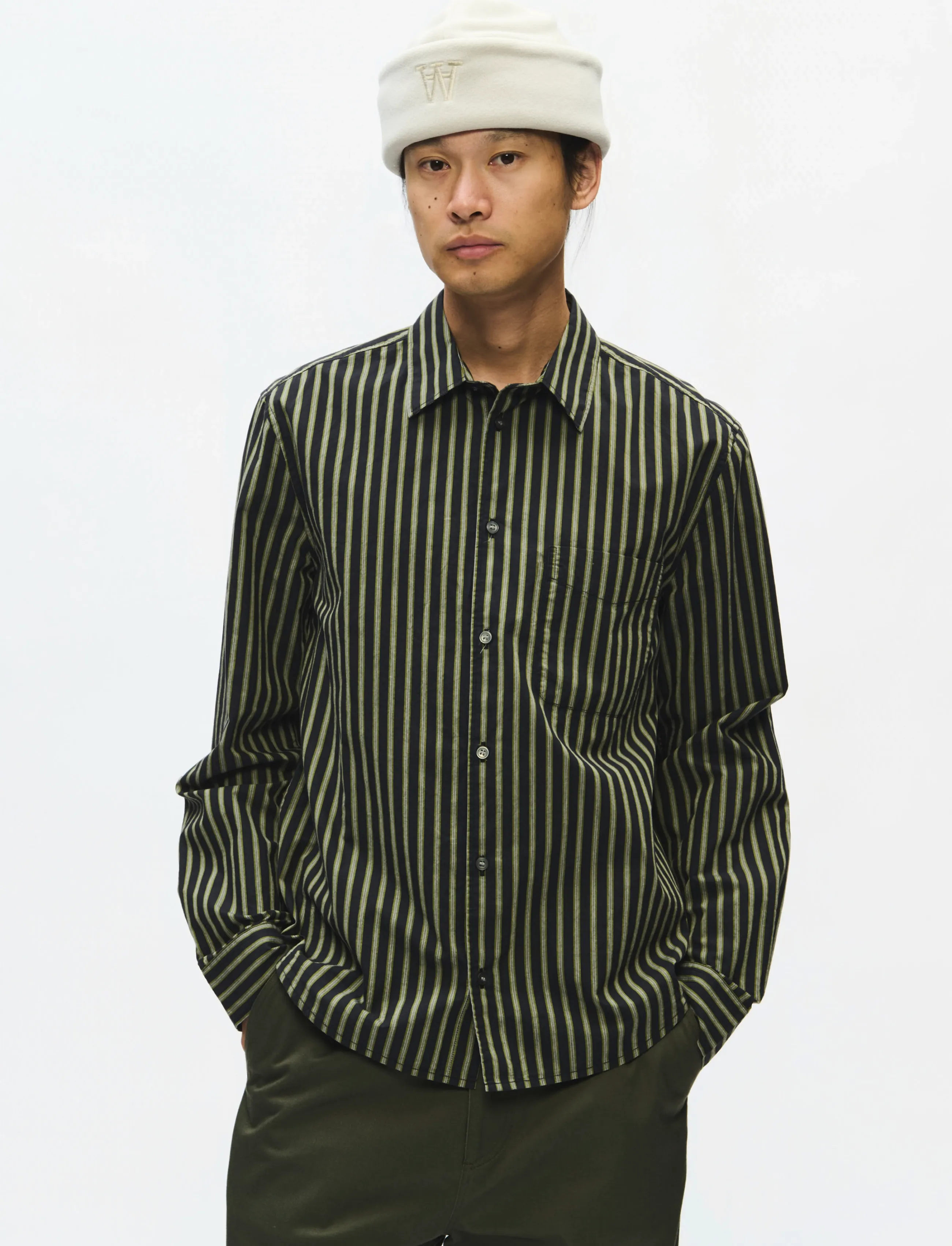 WOOD WOOD WWAdrian shirt 25444 - Hemden - GOING GREEN STRIPE / khaki/green