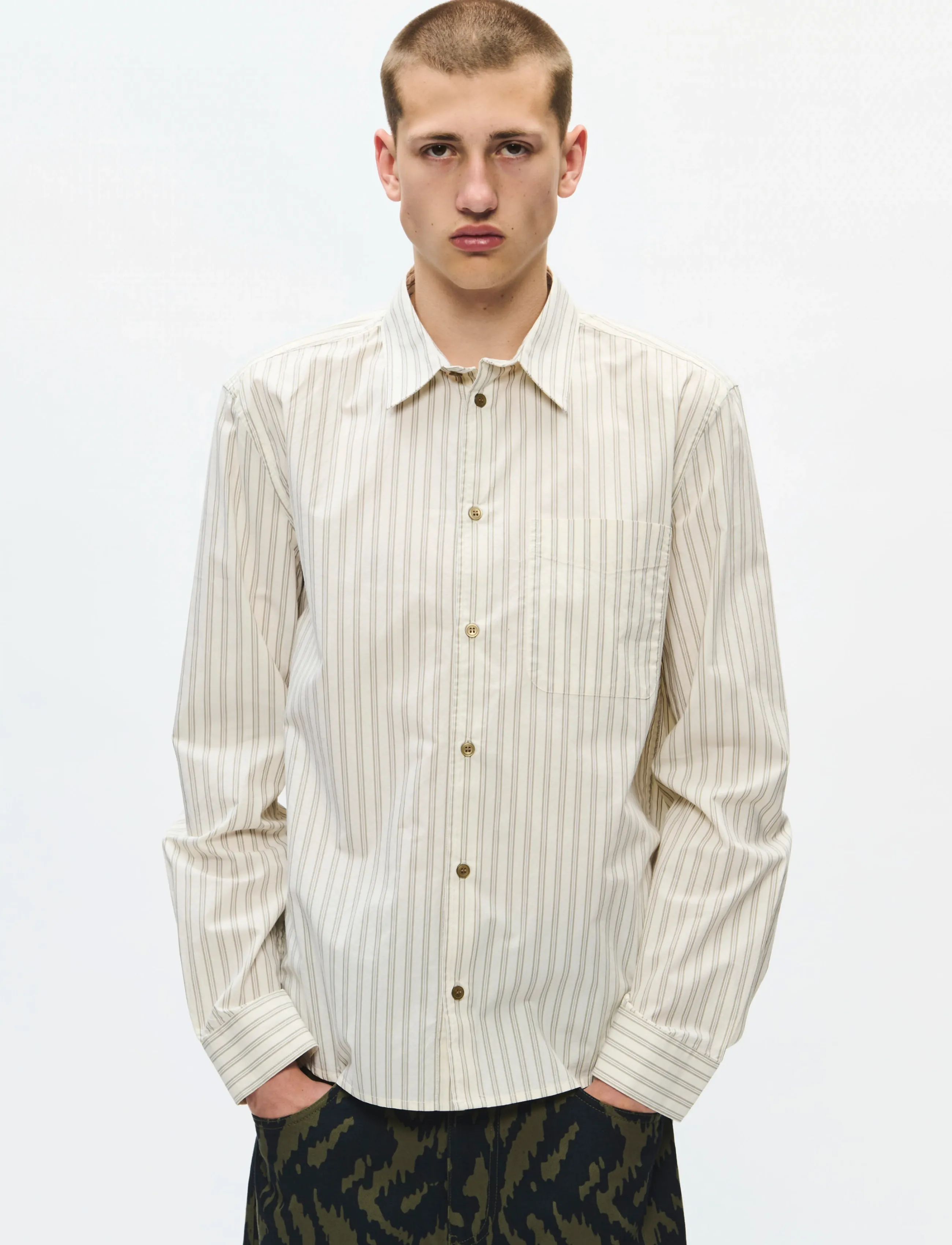 WOOD WOOD WWAdrian shirt 25444 - Hemden - SILVER BIRCH STRIPE / cream