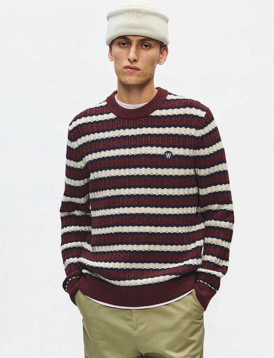 WOOD WOOD - WWClaes crew neck 25482 - rund hals - decadent chocolate stripe - 0
