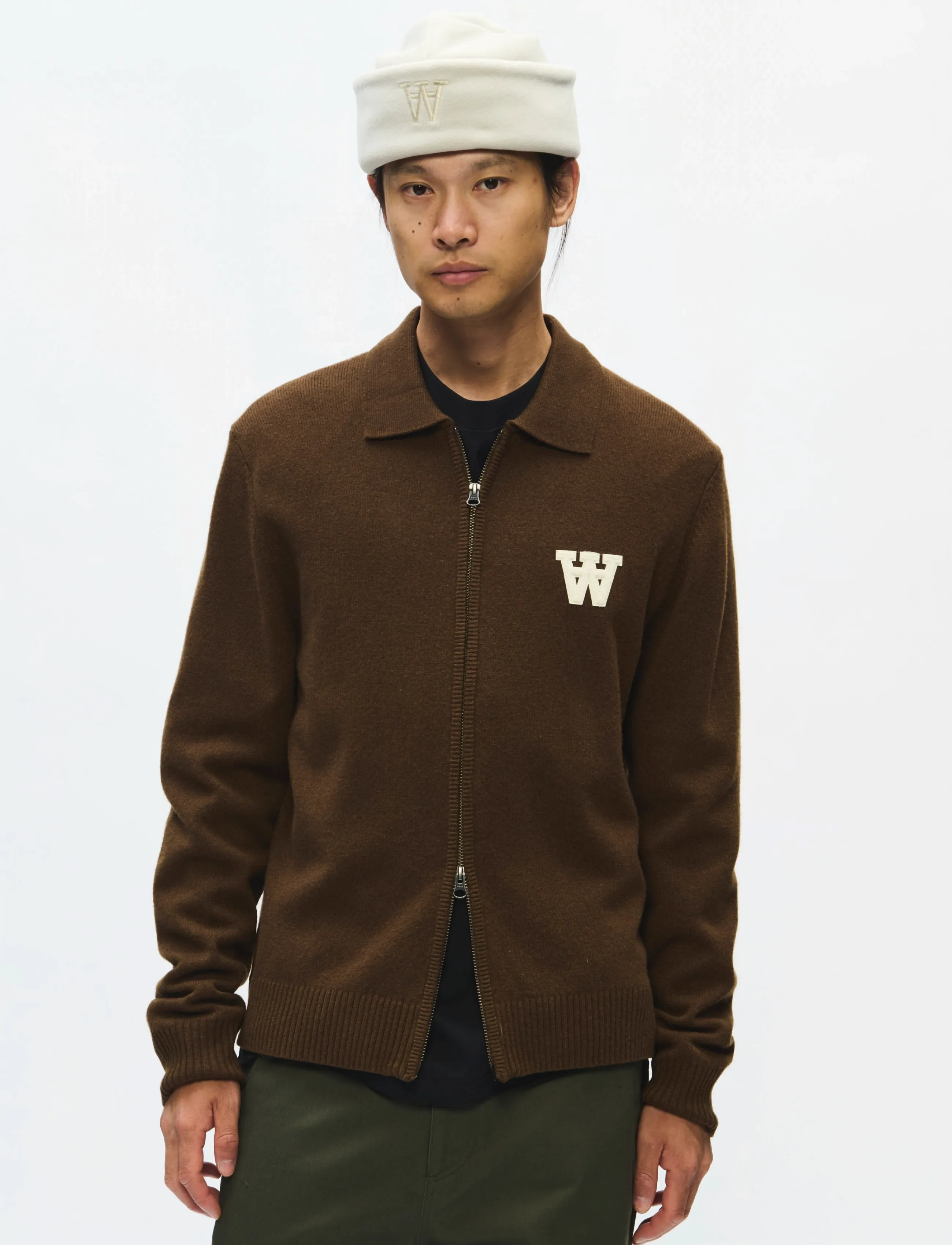 WOOD WOOD Wwtay Zipper Cardigan 25081, L, Brown, Strik > Cardigans, Herre