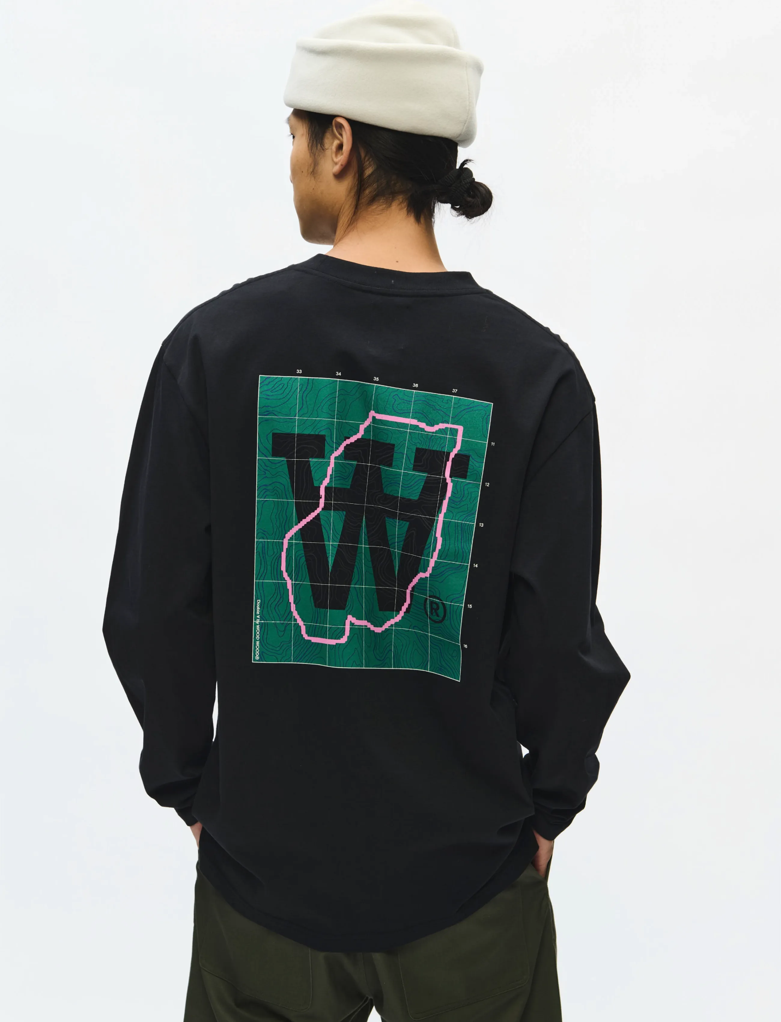 WOOD WOOD WWLiam map LS tee 25220 - T-Shirts - BLACK / black