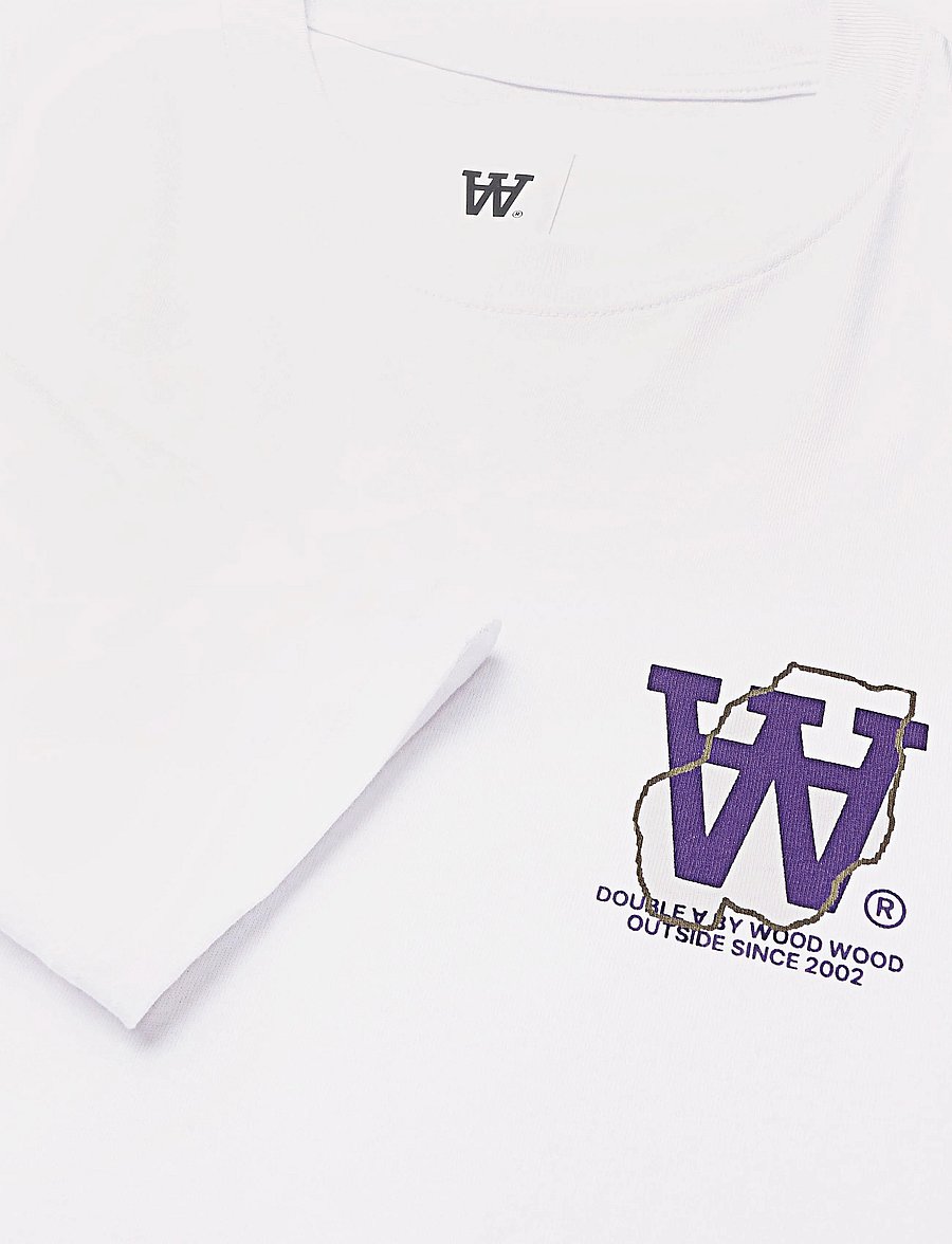 WOOD WOOD - WWLiam map LS tee 25220 - long-sleeved t-shirts - bright white - 2