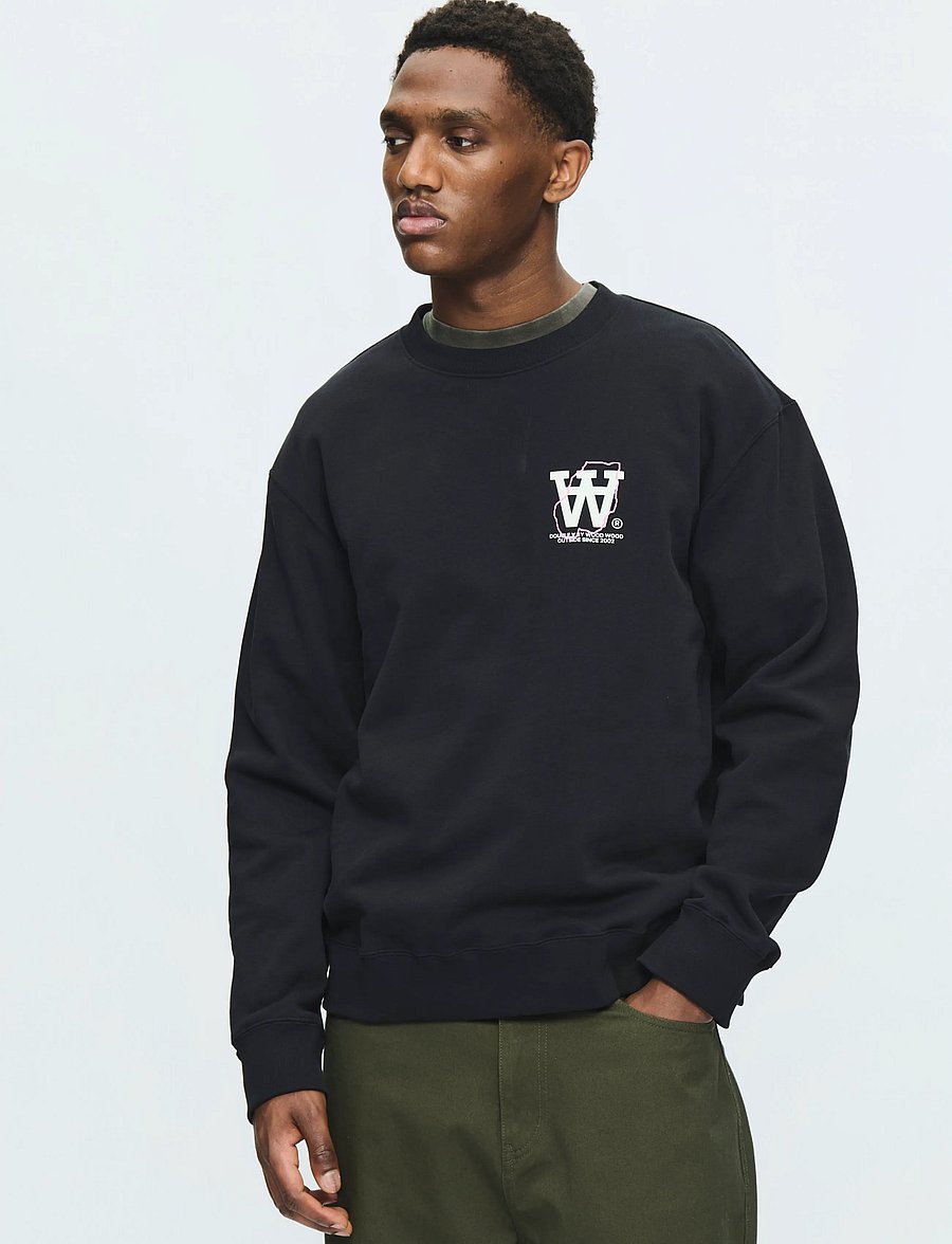 WOOD WOOD - WWJames map crew neck 25219 - sweatshirts - black - 2