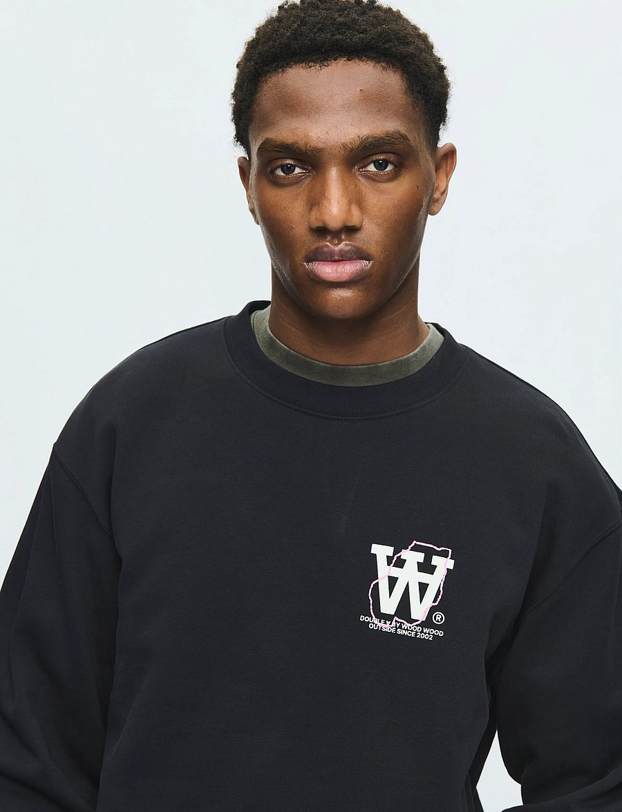WOOD WOOD - WWJames map crew neck 25219 - sweatshirts - black - 5