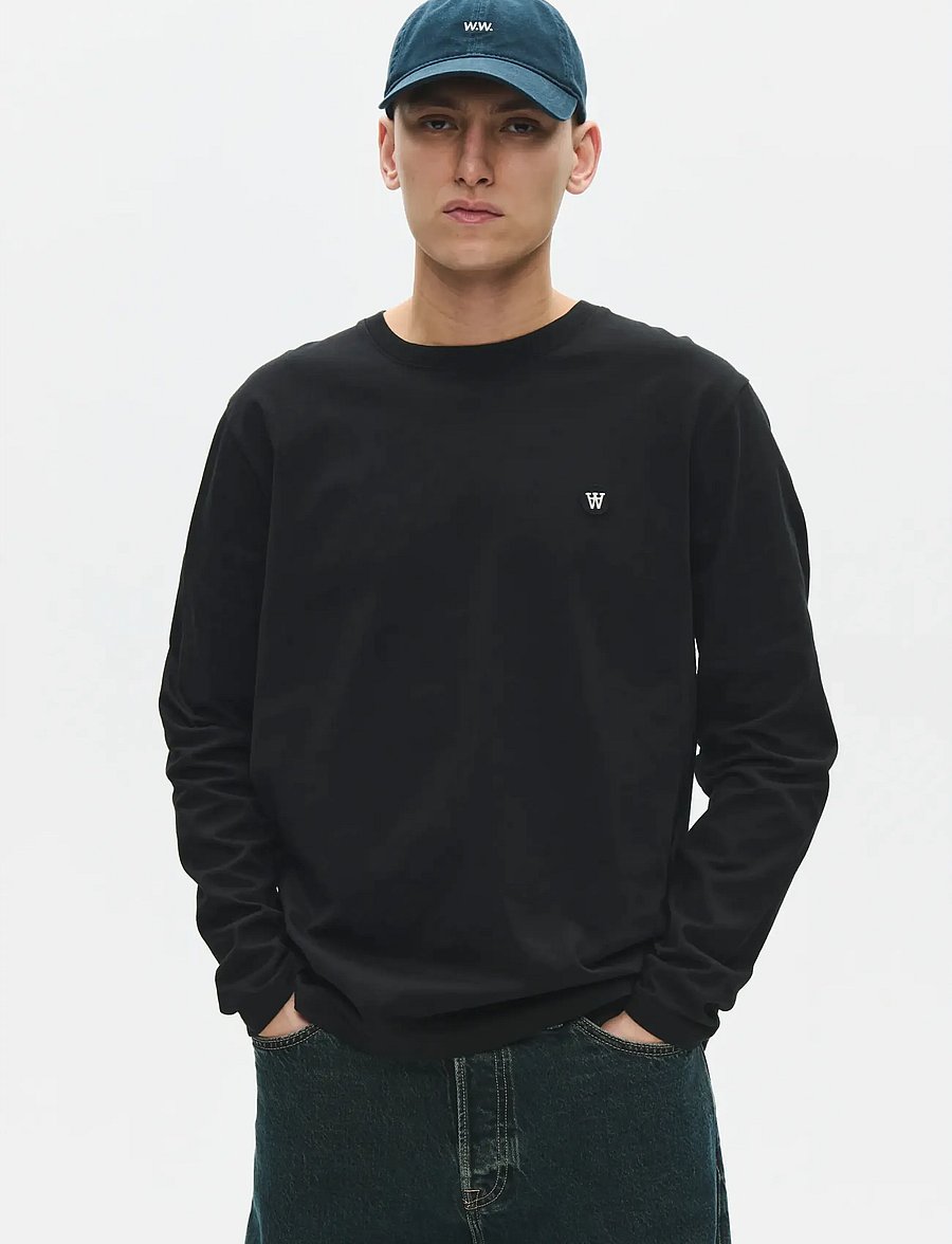 WOOD WOOD - WWAce LS tee 25074 - langærmede t-shirts - black beauty - 0