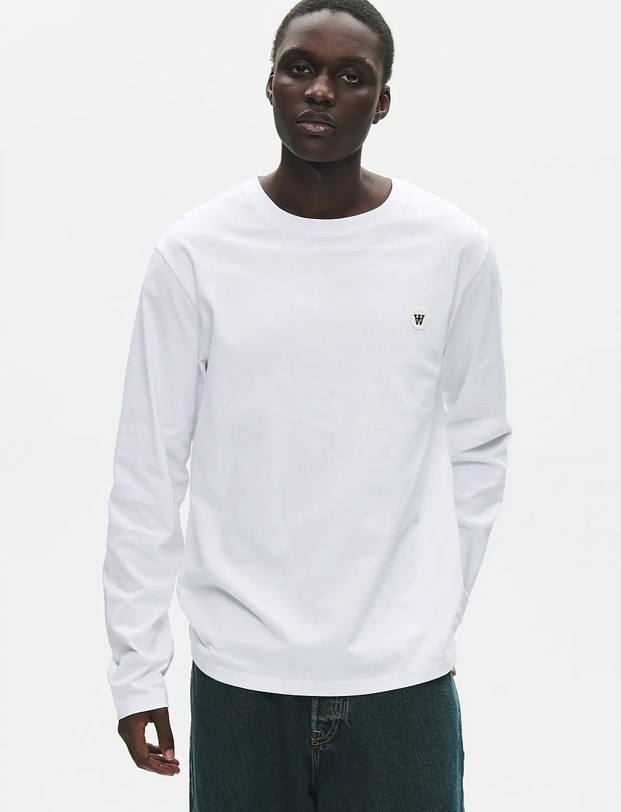 WOOD WOOD - WWAce LS tee 25074 - long-sleeved t-shirts - bright white - 0