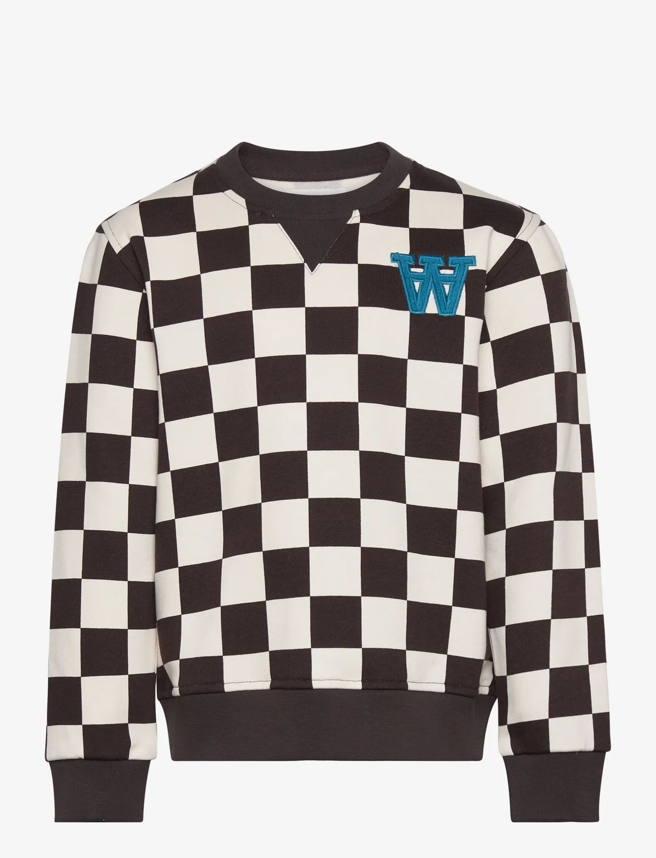 Wood Wood - Rod junior checkered sweatshirt - medvilniniai megztiniai ir džemperiai su gobtuvu - off-white/black coffee aop - 0