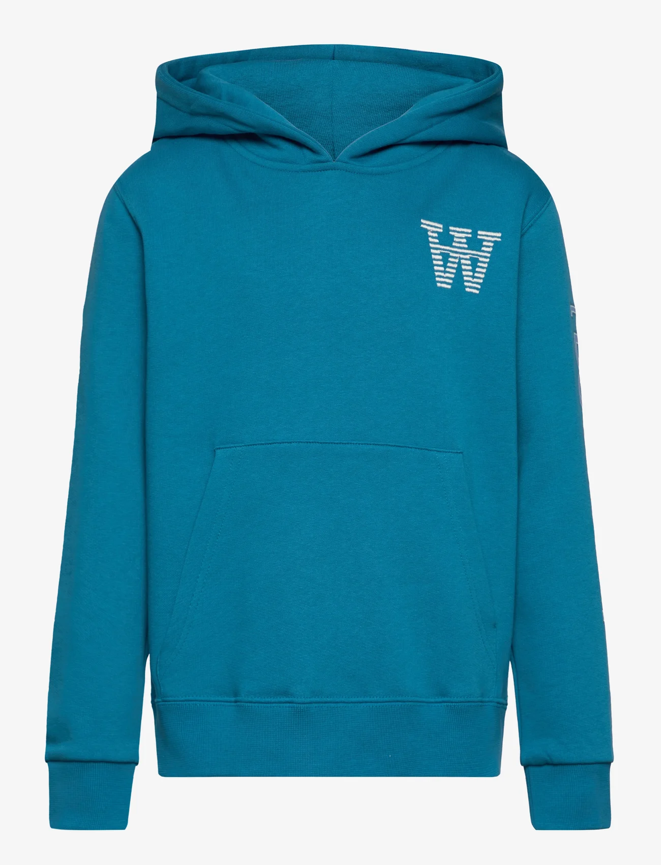 Wood Wood - Izzy kids sleeve print hoodie - medvilniniai megztiniai ir džemperiai su gobtuvu - blue - 0