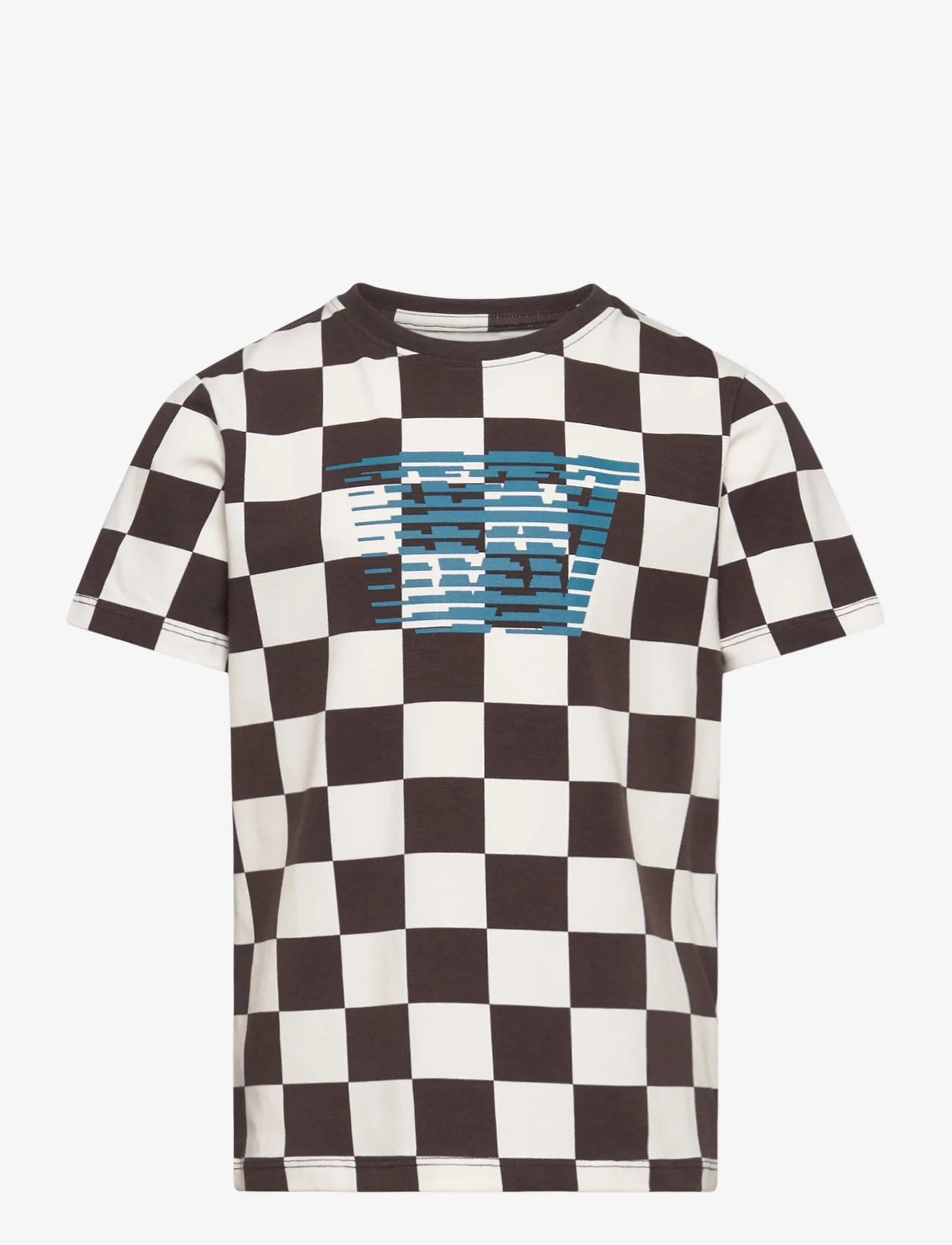 Wood Wood - Ola junior checkered T-shirt - trumpomis rankovėmis - off-white/black coffee aop - 0