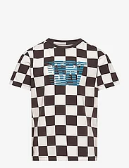 Wood Wood - Ola junior checkered T-shirt - trumpomis rankovėmis - off-white/black coffee aop - 0