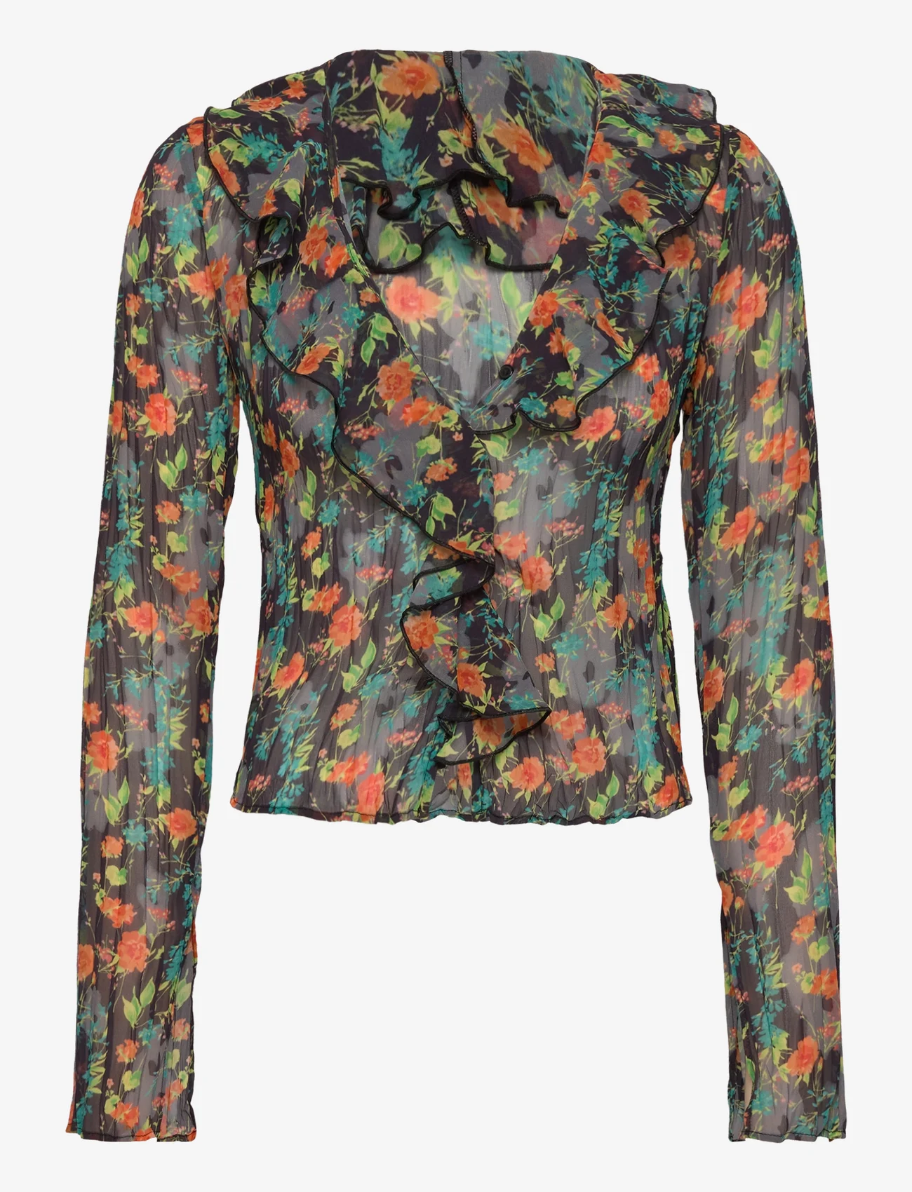 Wood Wood - Hannah chiffon blouse - blūzes ar garām piedurknēm - black aop - 0