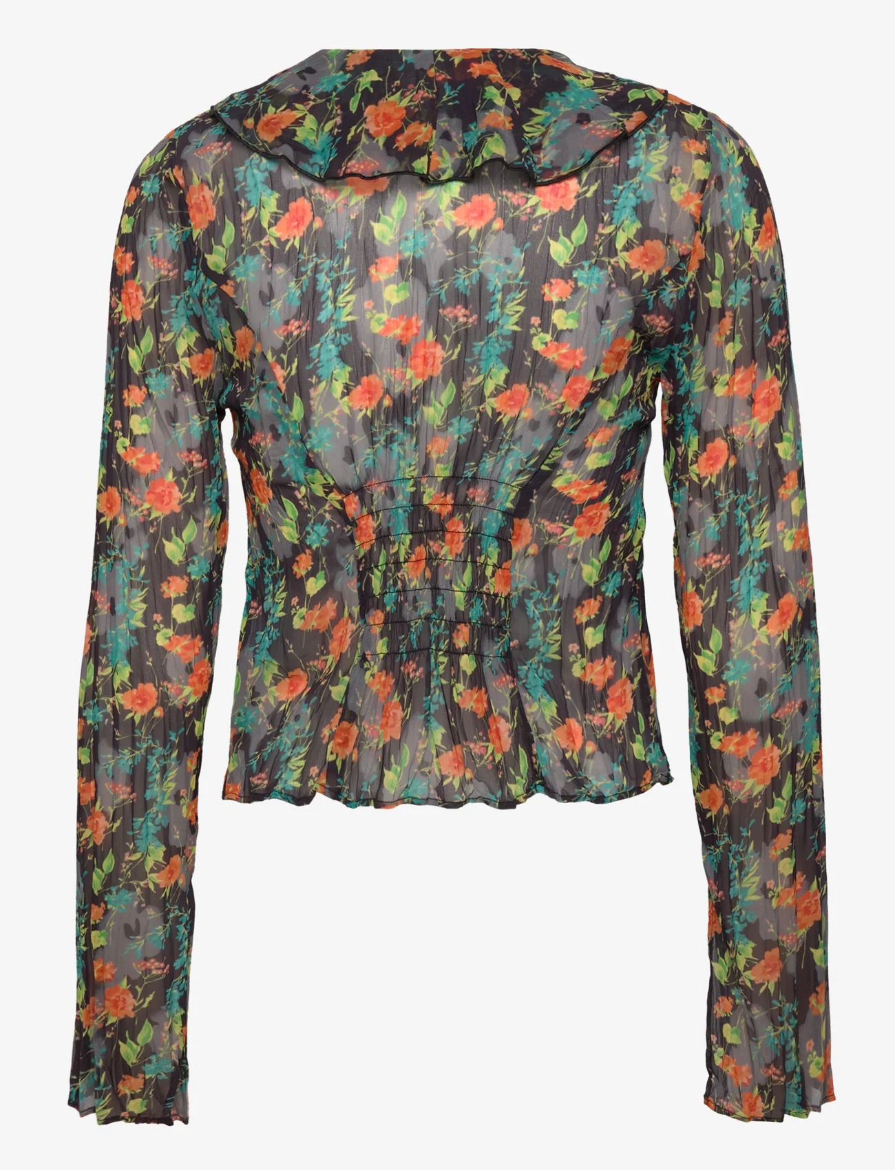 Wood Wood - Hannah chiffon blouse - blūzes ar garām piedurknēm - black aop - 1
