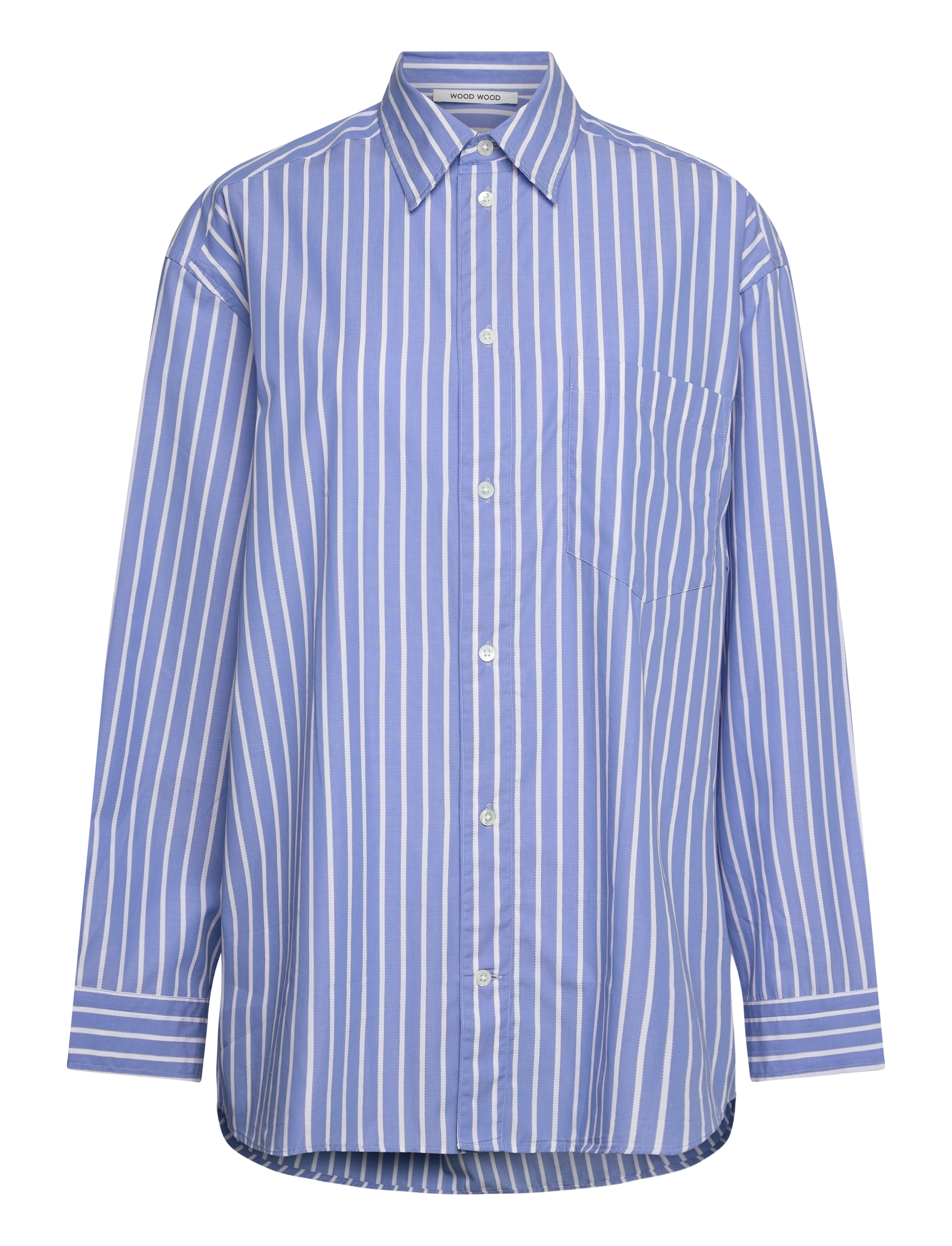 WOOD WOOD Maxine Oversized Shirt, Kvinder, Oversize Stribet Skjorte, Blå, Str: 40