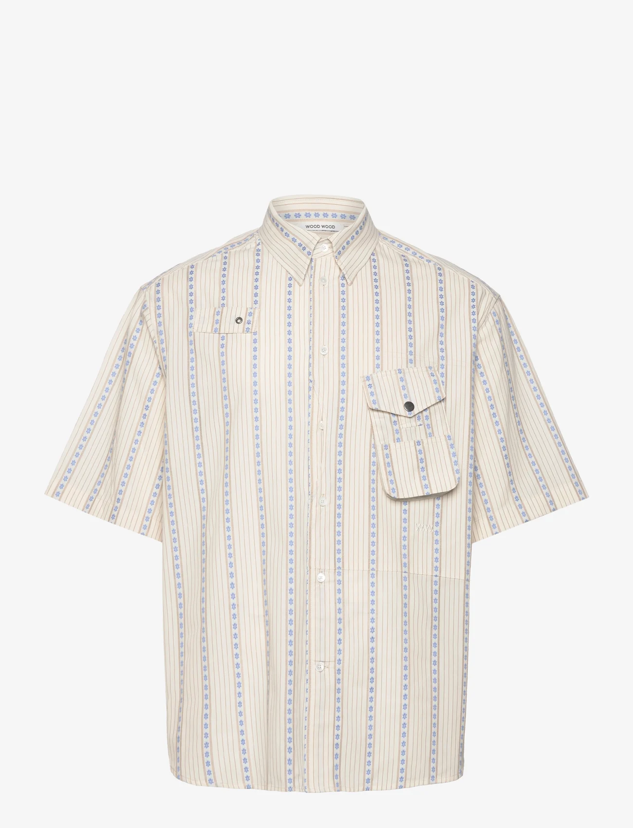 Wood Wood - Jaxson Fisherman Shirt - marškiniai trumpomis rankovėmis - white floral jacquard - 0