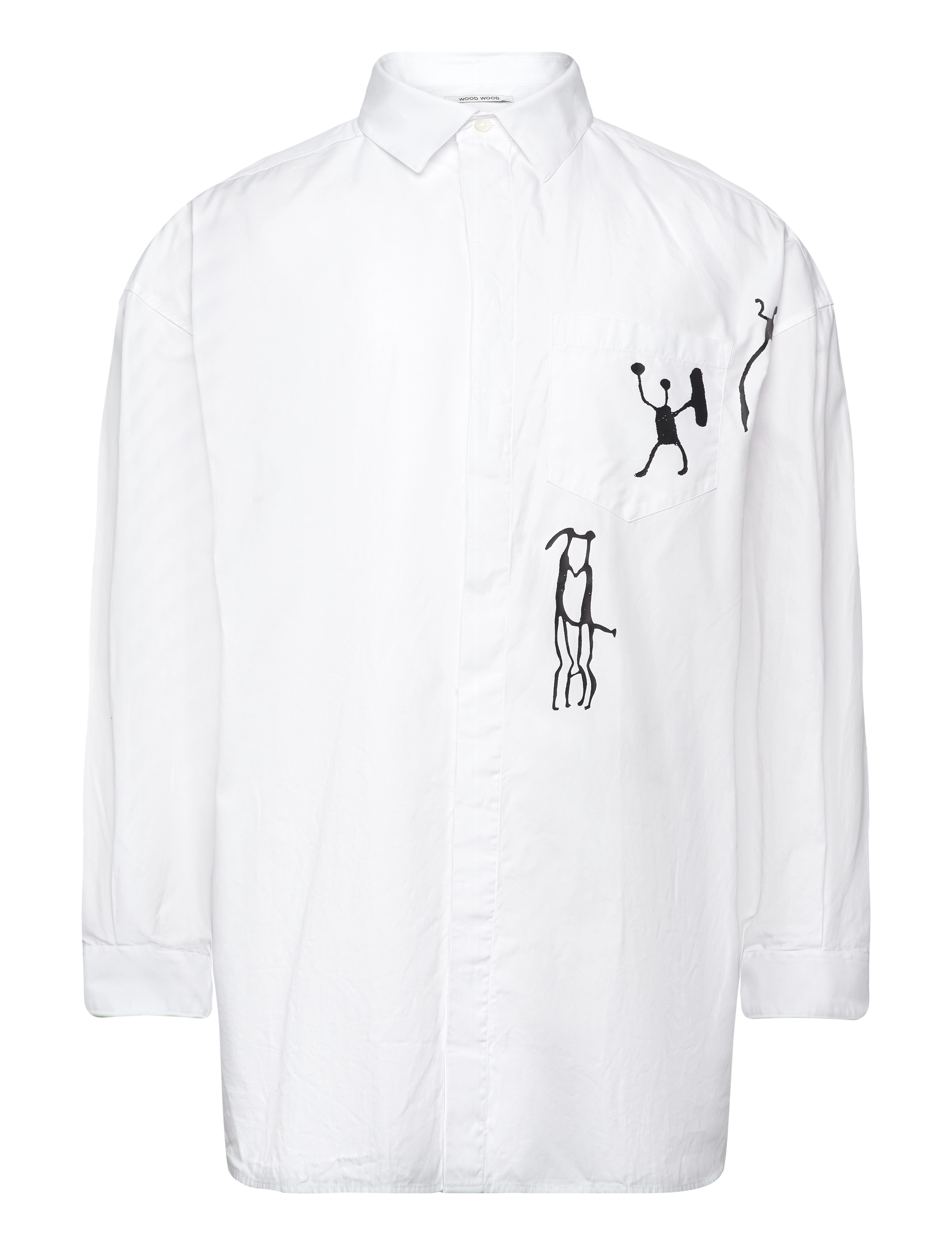 WOOD WOOD Wwrofus Oversized Print Shirt, Mænd, Oversize Print Skjorte, Hvid, Str: L