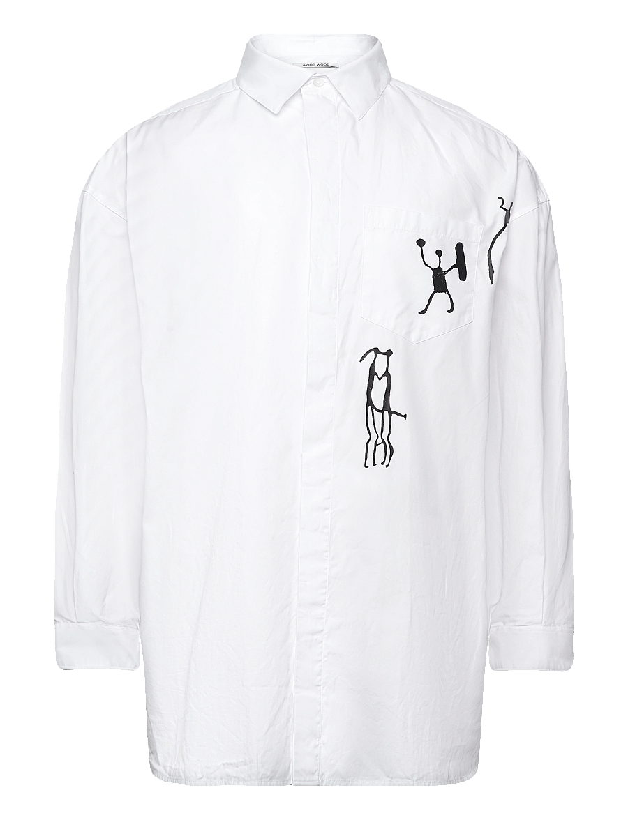 WOOD WOOD - WWRofus Oversized Print Shirt - krekli ar rakstu - white - 0