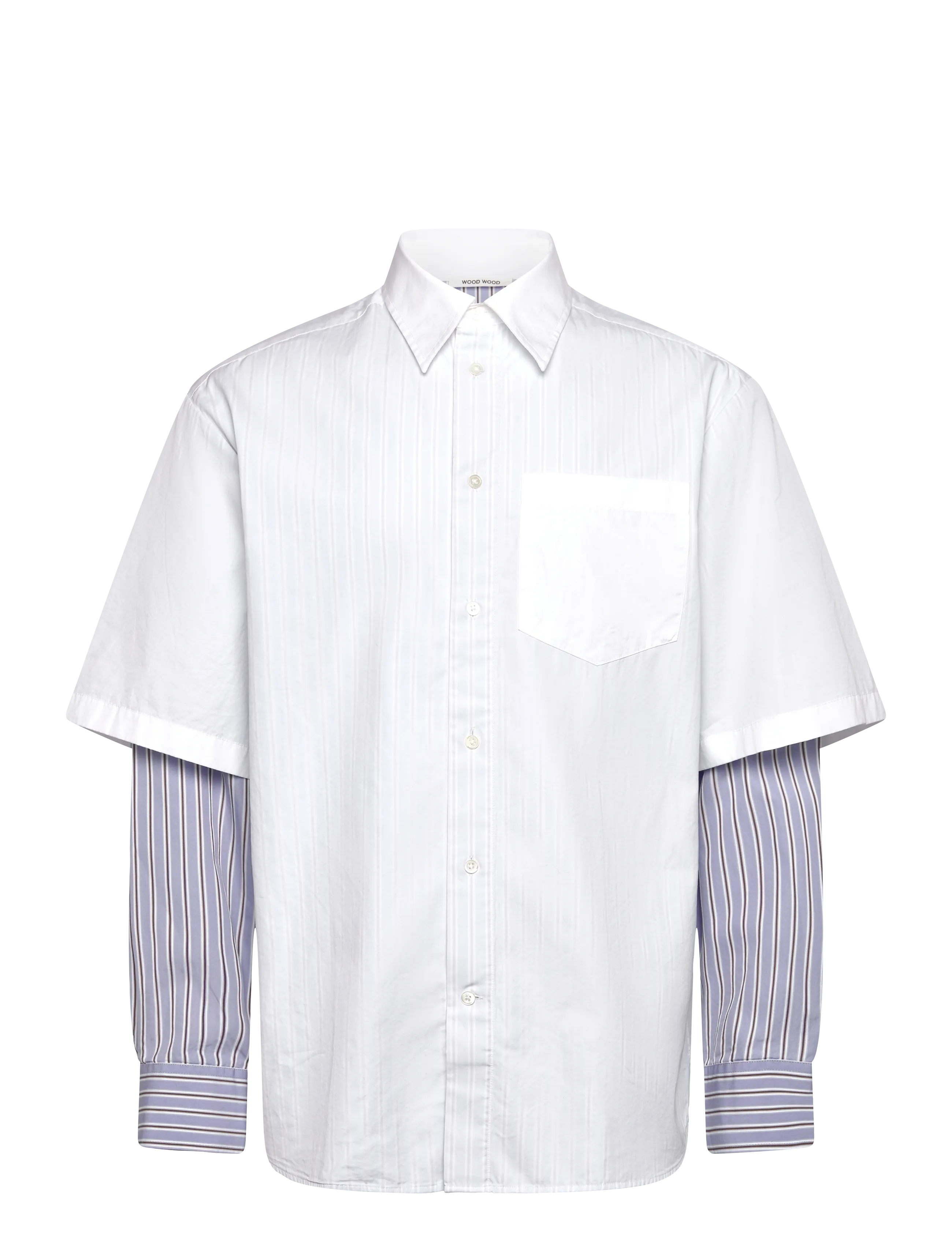WOOD WOOD Wwdom Db Sleeve Stripe Shirt, Mænd, Stribet Skjorte Med Lagdelte Ærmer, Hvid, Str: S
