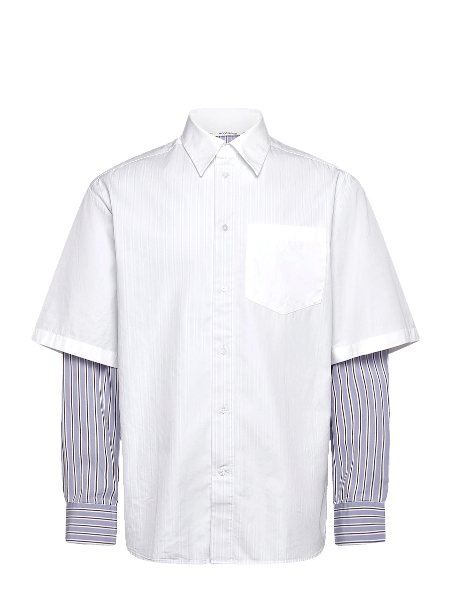 WOOD WOOD - WWDom DB Sleeve Stripe Shirt - casual shirts - azure blue stripes - 0