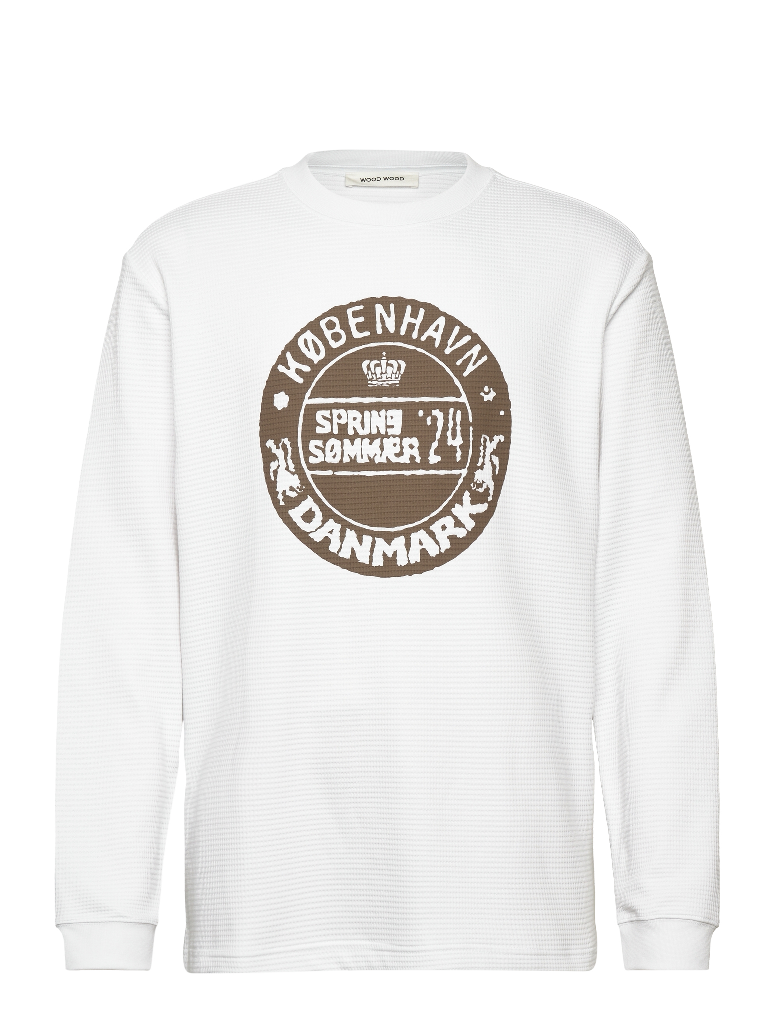WOOD WOOD Wwherc Waffle Ls T-Shirt, S, White, T-Shirts > Langærmede, Herre