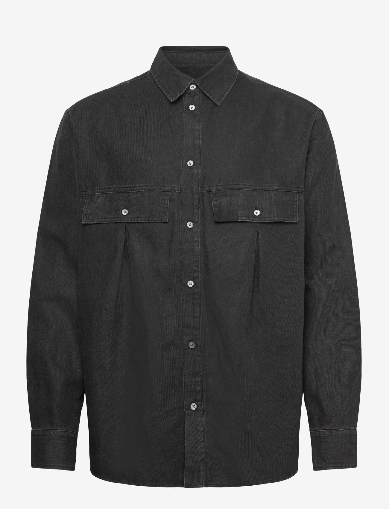 WOOD WOOD - WWNico Pleated Shirt - casual skjortor - black - 0